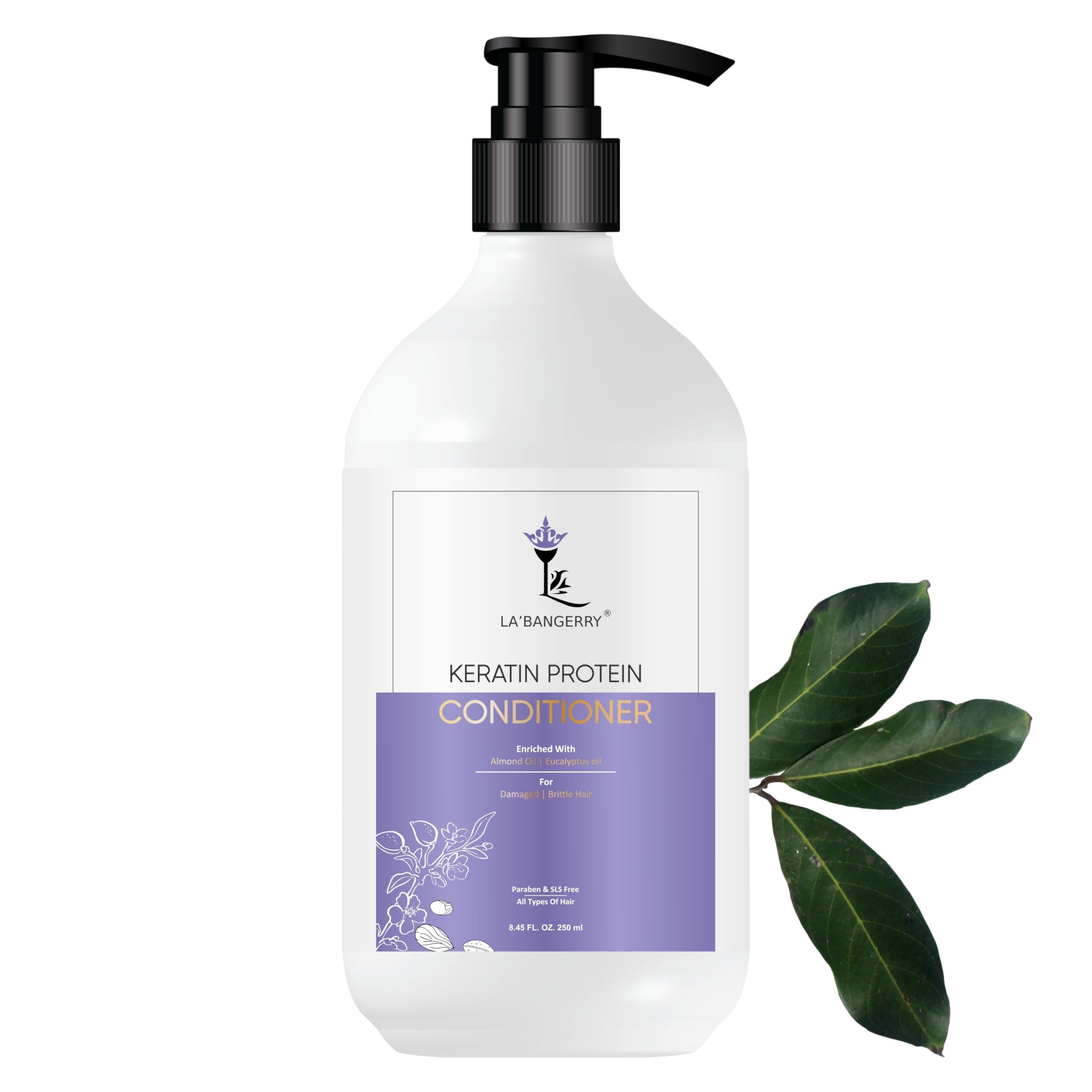 LA'BANGERRY Keratin Protein Conditioner for Split Ends & Damage Repair - Long Lasting Shine Treatment for Dry, Frizzy Hair with Almond Oil & Eucalyptus Oil - 250ml | Hydrating Hair Care for Smooth, Healthy Locks at Home or Salon