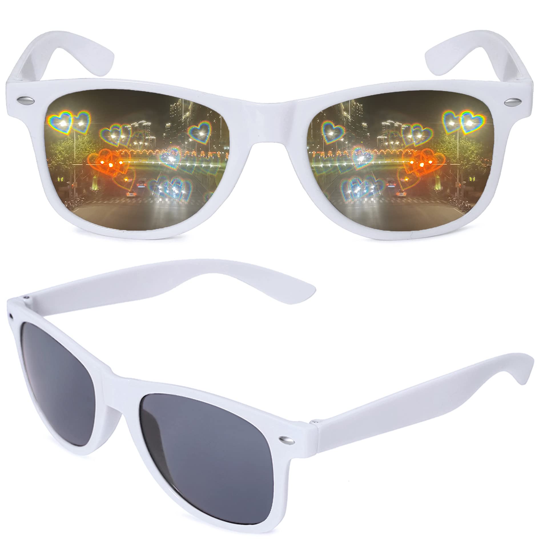 Heart Shaped Diffraction Glasses - Colorful Light Refraction Party Glasses for Rave, Festival & Concerts - Fun Heart Effect Sunglasses for Valentine's Day, Raves & Nightlife Events
