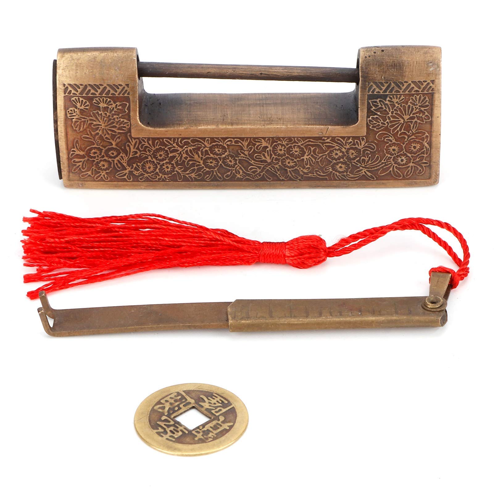 Antique Chinese Carved Copper Padlock Pendant - 5cm Vintage Lock Key Coin Charm for Jewelry Box, DIY Crafts & Home Decor | Perfect for Necklace Making, Gift Giving, and Vintage Style Accessories