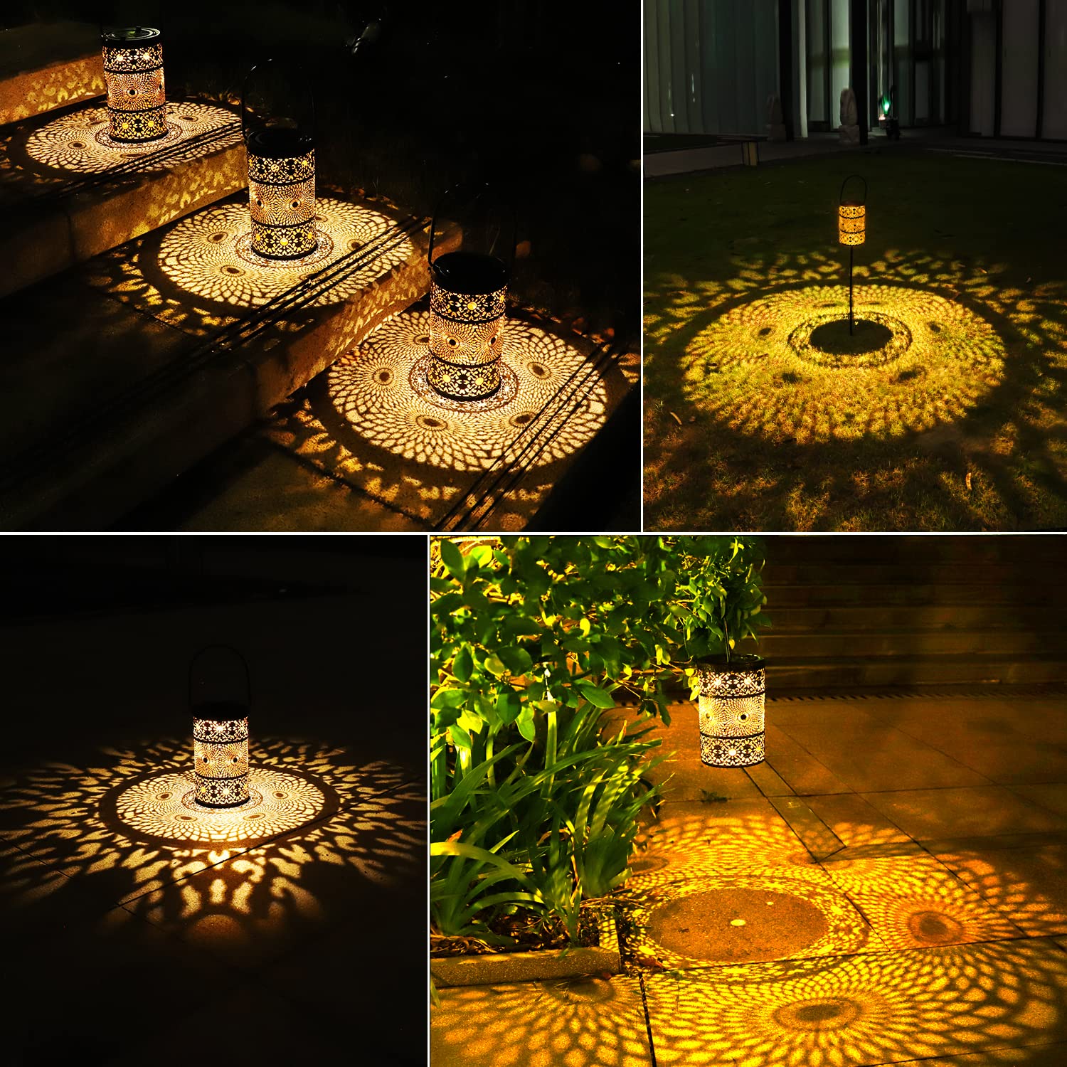2 Pack Solar Lanterns Outdoor - Waterproof IP65 Warm White Metal Garden Lights with Ground Stakes | Solar Hanging Lights for Patio, Balcony, Pathway & Yard Decoration | Perfect for Evening BBQs, Garden Parties & Outdoor Entertaining
