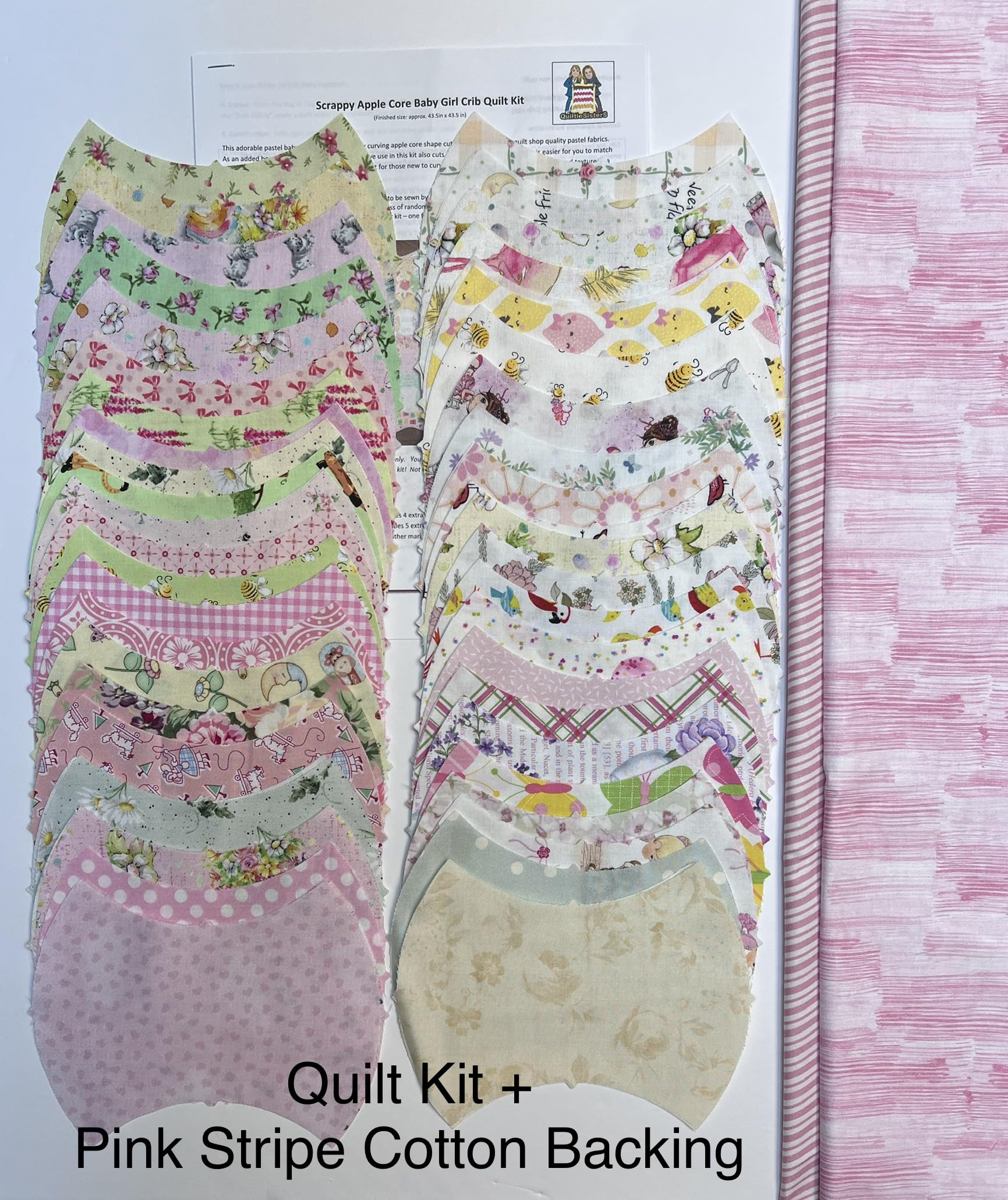 Baby Girl Scrappy AppleCore Quilt Kit - Precut Cotton Quilting Supplies with Pink Backing | DIY Sewing Project for Beginners | Perfect for Nursery Decor, Baby Shower Gifts & Memory Quilts