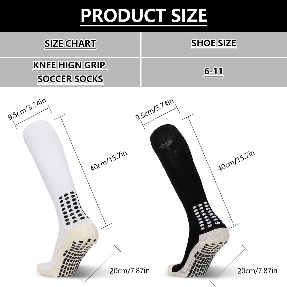 Men's 4 Pair Non-Slip Grip Soccer Socks - Knee High Football & Baseball Sports Socks with Grip Pads for Enhanced Performance