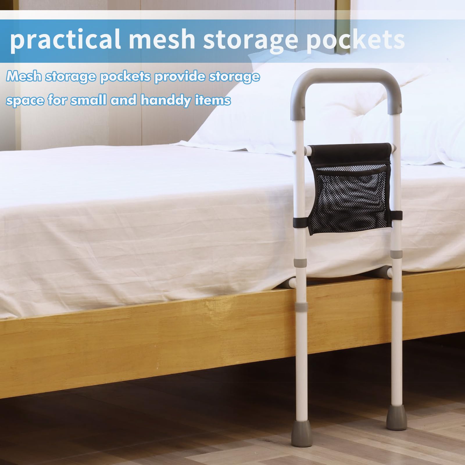 Adjustable Bed Rails for Elderly - Safety Bed Assist Handles with Storage Pocket & Leg Support | Fall Prevention Grab Bar for Seniors | Fits King, Queen, Full & Twin Beds | Ideal for Home Care & Hospital Use