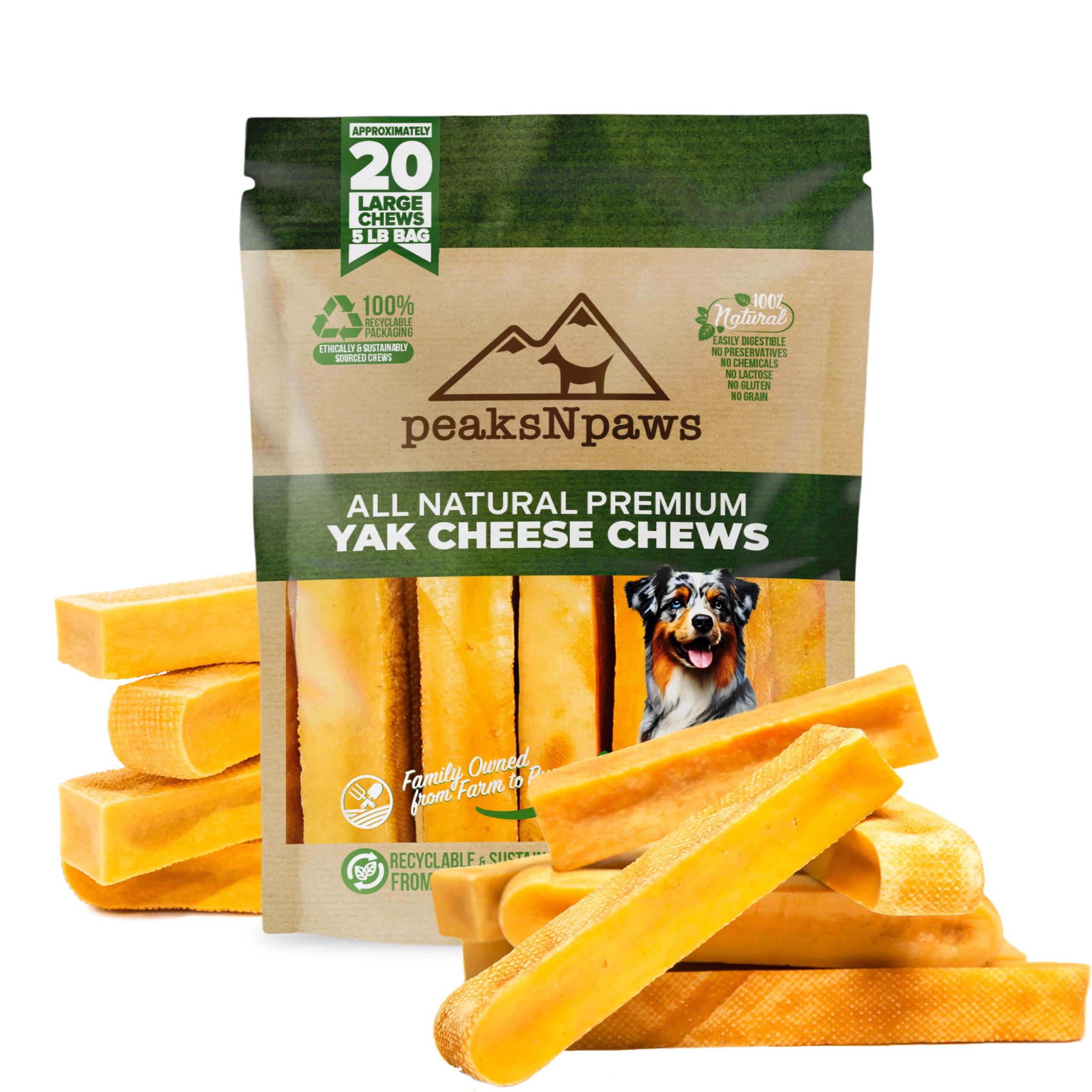 Premium Yak Cheese Dog Treats - Natural Himalayan Yak Chews for Dogs - Grain Free, Lactose Free, Easily Digestible - 100% Eco-Friendly Packaging (5 Lb Bag) - Perfect for Training, Chewing & Dental Health