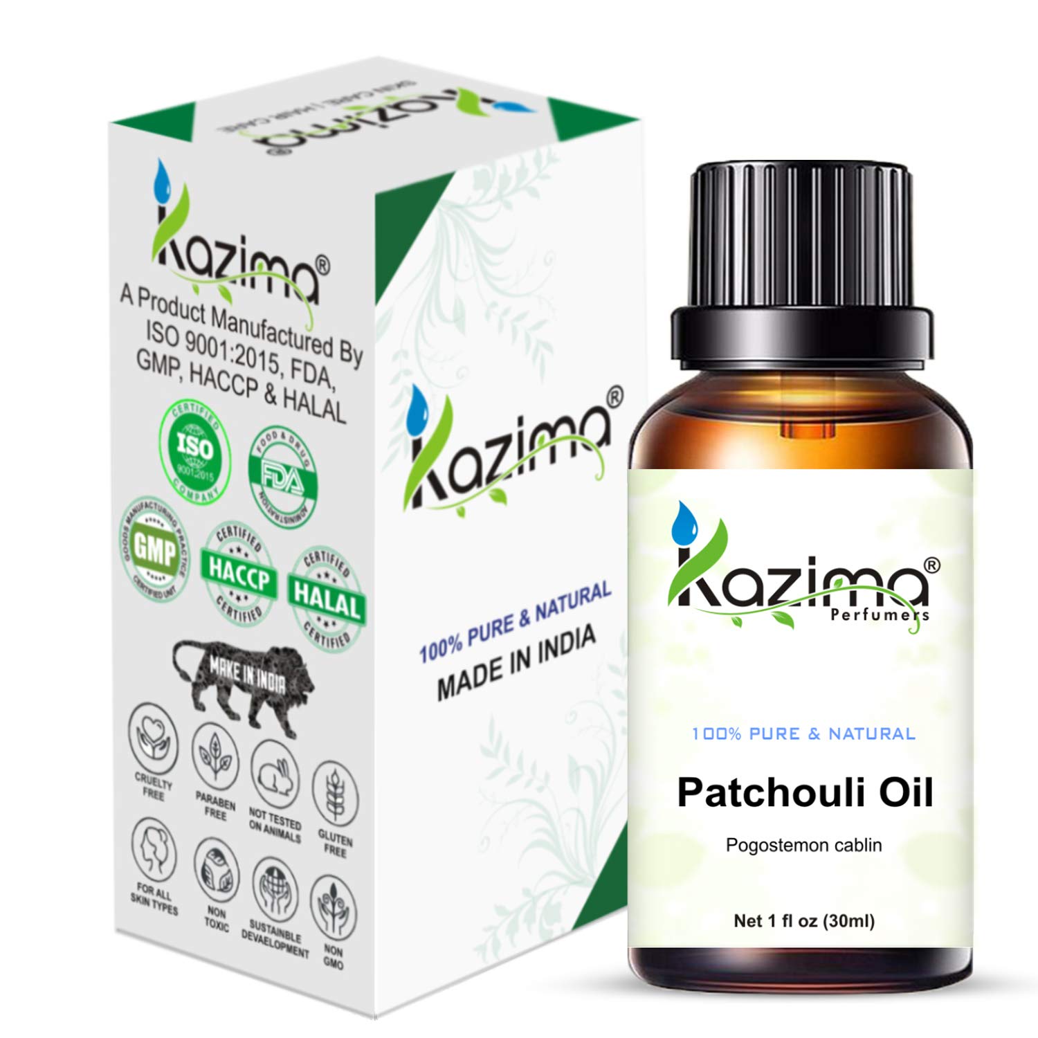 KAZIMA 100% Pure Patchouli Essential Oil - Undiluted Natural Aromatherapy Oil for Skin Care, Hair Growth & Relaxation (30ml) - Perfect for Massage, Diffuser & DIY Beauty Products