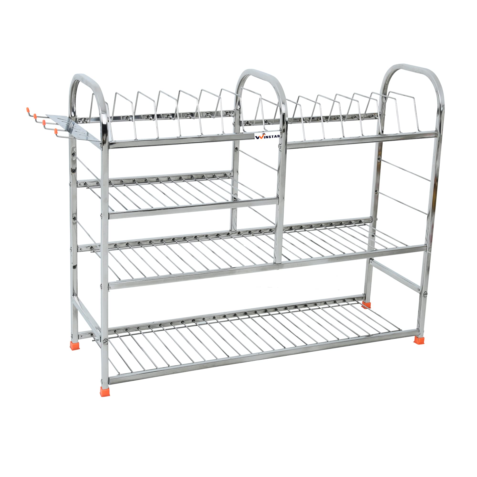 WINSTAR 24x30 Inch Stainless Steel Wall Mount Kitchen Rack - 4 Shelf Dish Rack with Cutlery Holder & Plate Stand | Modular Kitchen Organizer | Space Saving Storage for Dishes, Utensils & Cookware | Perfect for Small Kitchens, Apartments & RV Use
