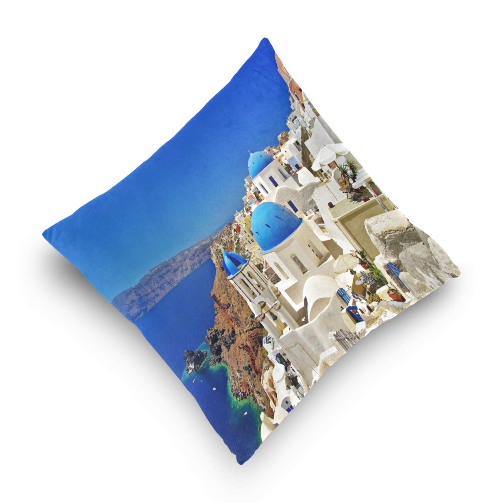Blueangle Santorini Pillow Covers 16x16 Inch - Square Decorative Throw Pillow Cases for Sofa, Couch & Home Decor - Farmhouse Style Accent Pillows for Living Room, Bedroom & Outdoor Use