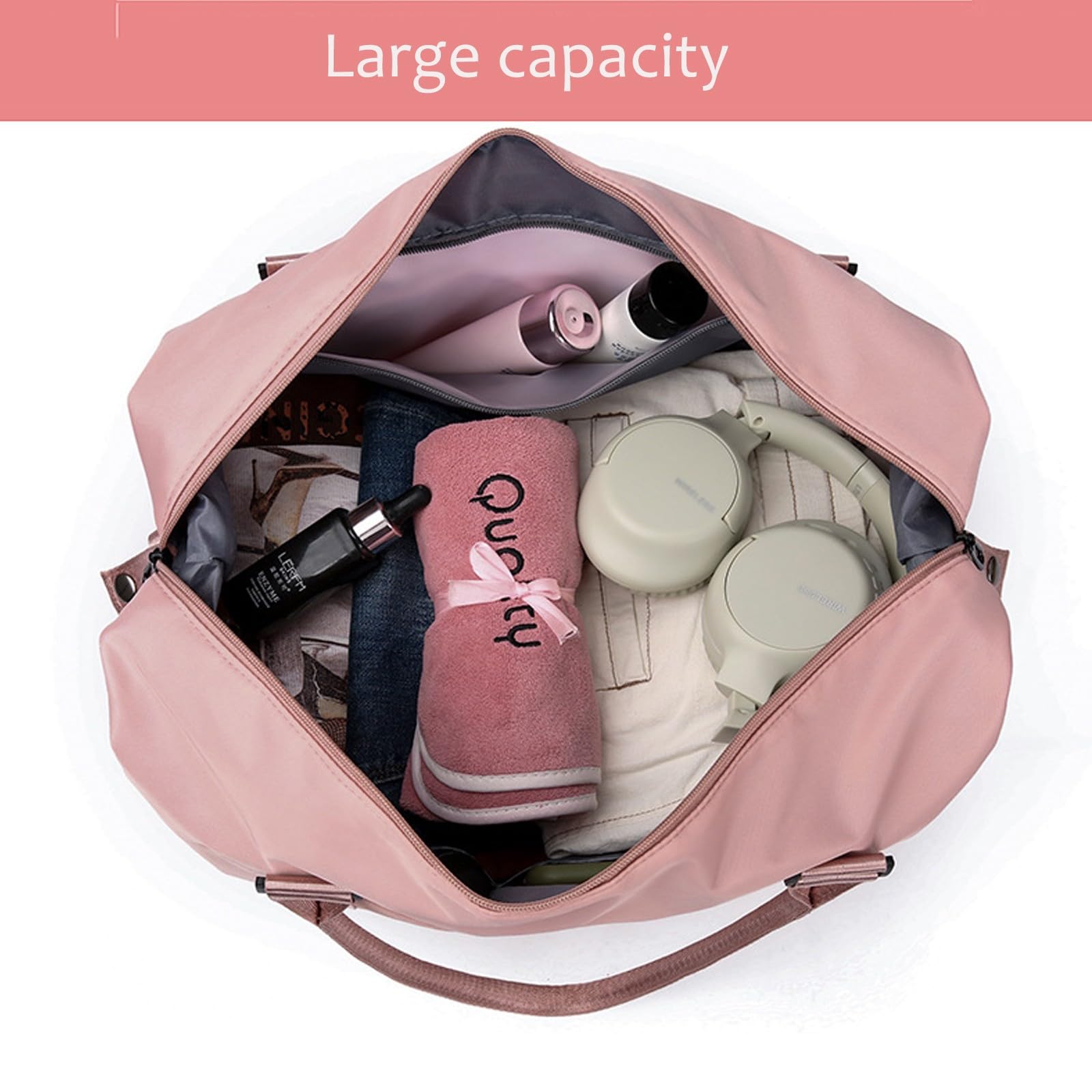 KARRESLY Women's Waterproof Travel Duffel Bag - Gym Tote & Weekender Overnight Shoulder Bag for Sports, Workouts & Weekend Getaways (Grey)