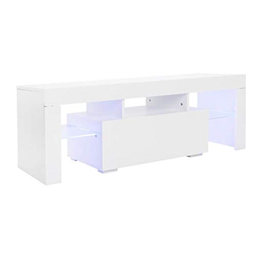 Modern TV Stand with LED Lights - Wooden Media Console with Storage Drawers & Shelves - Entertainment Center for Living Room, Bedroom - White - Perfect for Home Theater & Gaming Setups