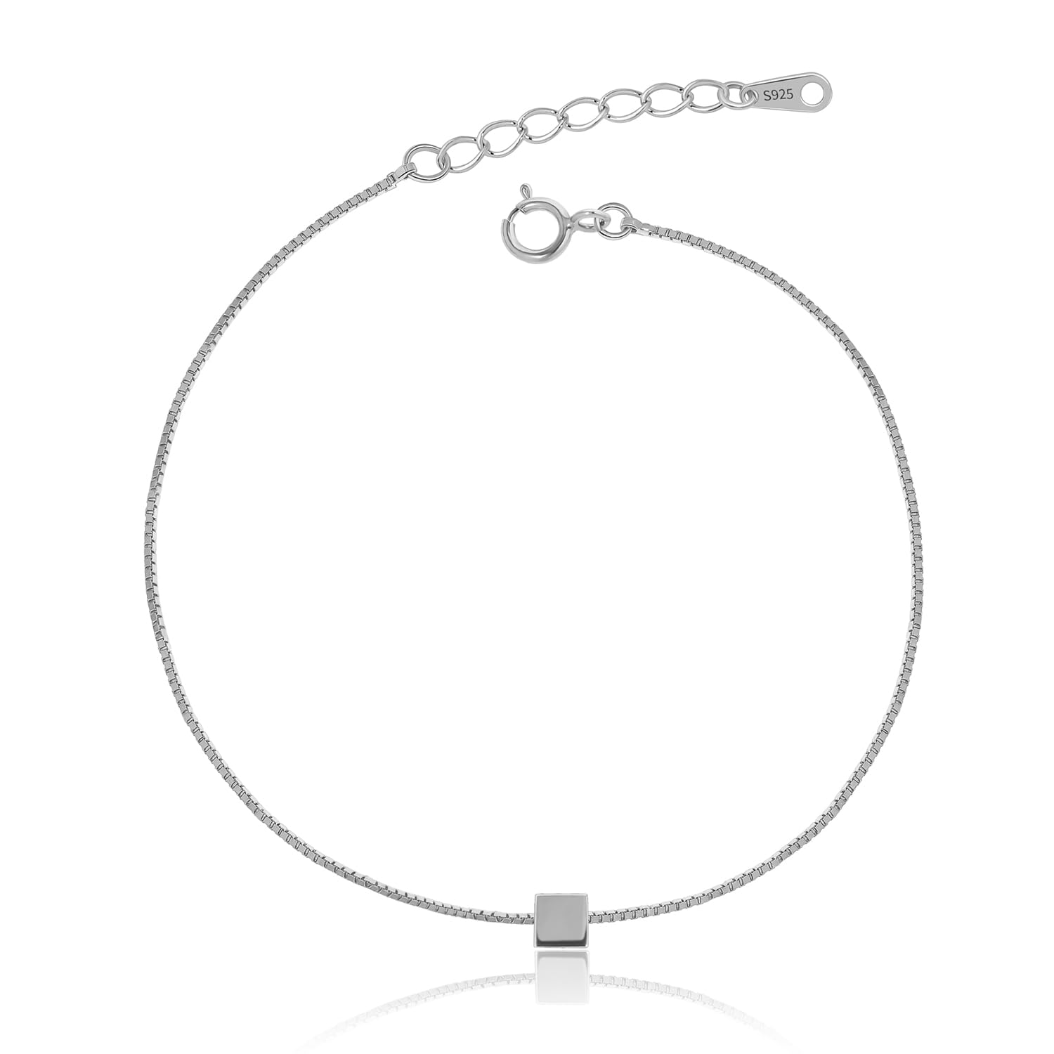 Meissa Sterling Silver Bracelet for Women - Gold Plated Cube Charm, Handmade Box Chain, Stackable Jewelry Gift (Silver) | Perfect for Everyday Wear, Layering & Special Occasions