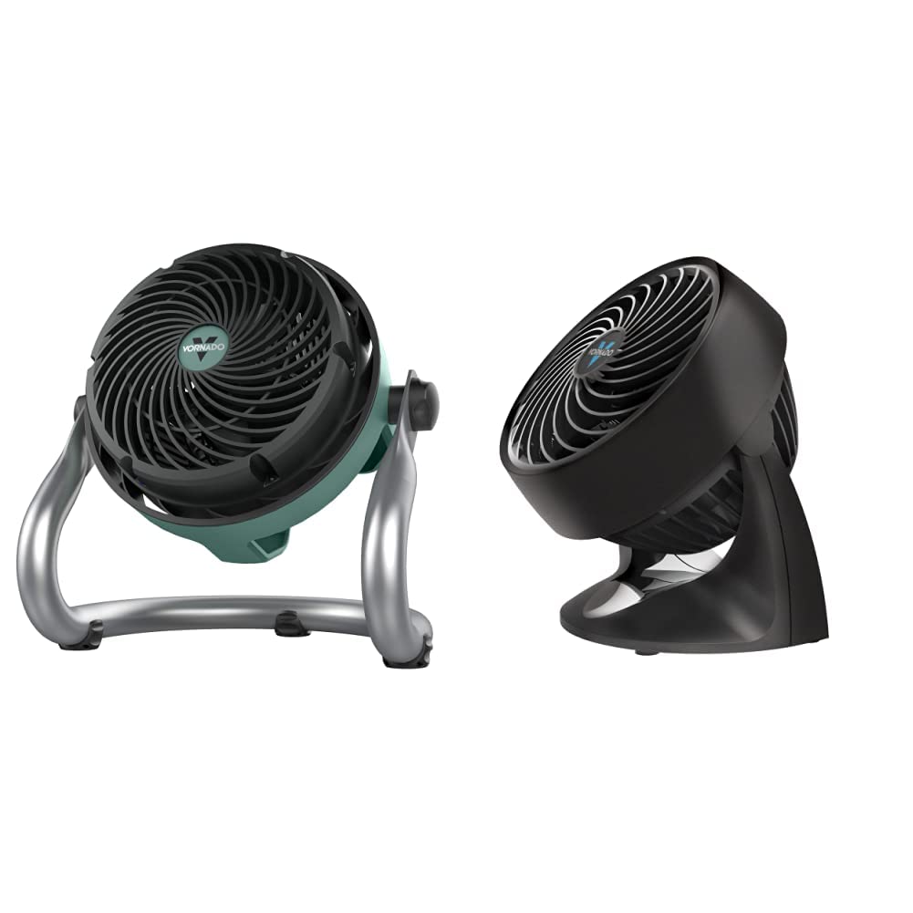 Vornado EXO51 Heavy Duty Air Circulator Shop Fan with Dustproof Motor & Vornado 133 Small Room Air Circulator Fan - Powerful Cooling for Workshops, Garages, and Home Offices (Green & Black)