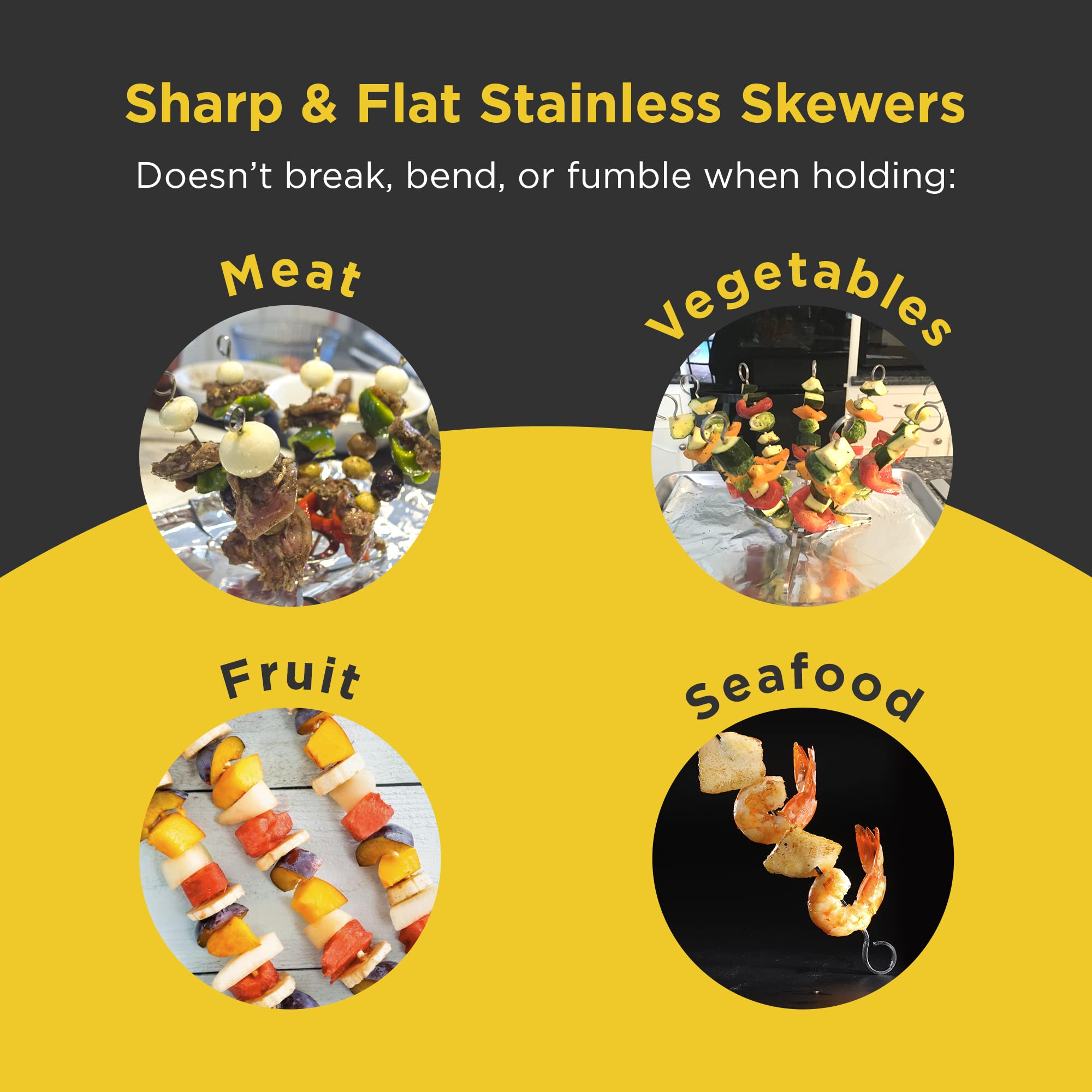 Premium Stainless Steel BBQ Skewer Set - 9 Vertical Flat Skewers with Stand for Grilling Kabobs | Includes Recipe Book & Assembly Guide | 8 Inch Rust-Resistant Metal Skewers for Perfect Shish Kebabs, Vegetables & Meat | Ideal for Backyard BBQs, Camping & Outdoor Cooking