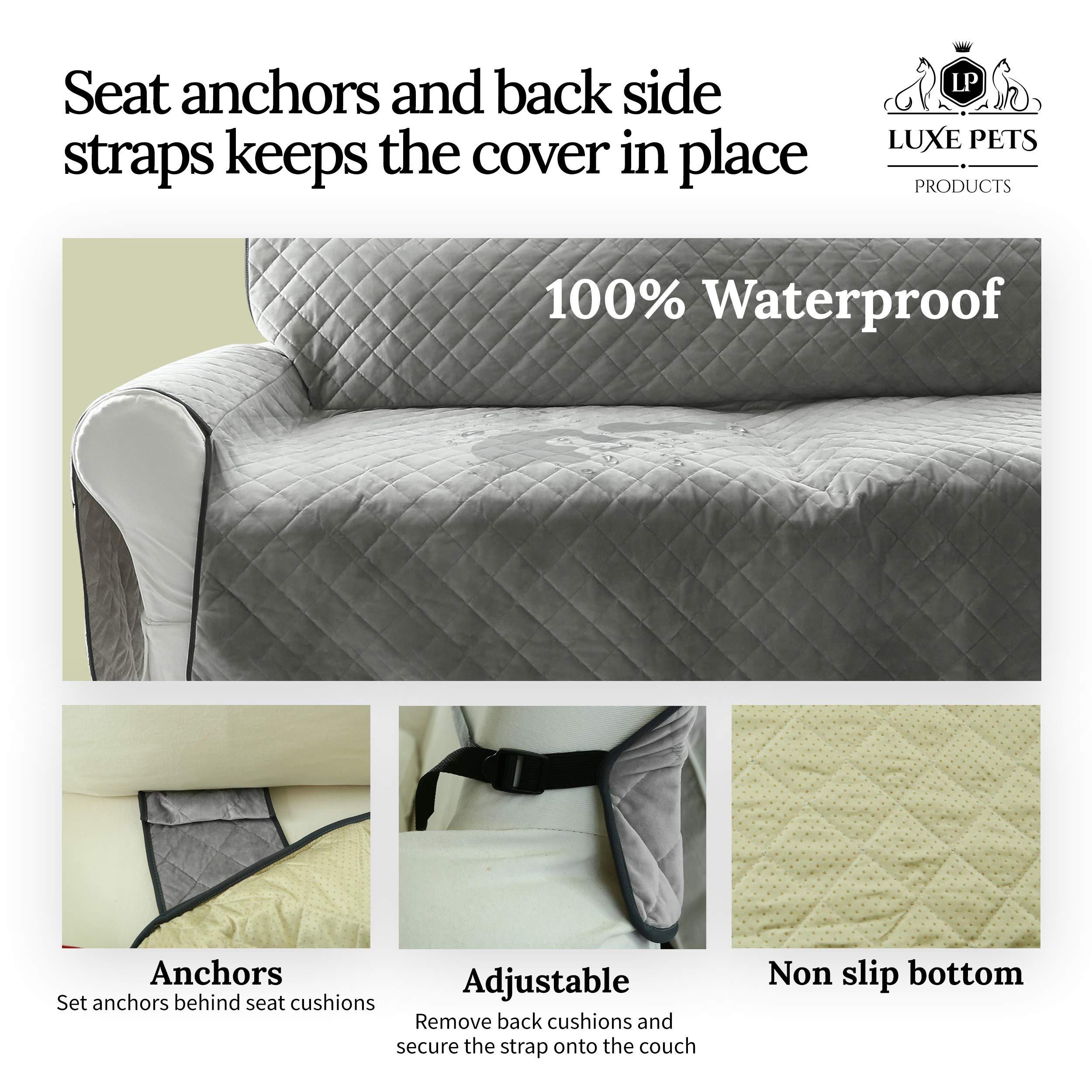 Premium Waterproof Dog Sofa Cover - Luxe Velvet Pet Furniture Protector with Non-Slip Bottom & 5 Pockets | Machine Washable, Adjustable Anchors | Perfect for Living Room, Bedroom & Pet-Friendly Homes