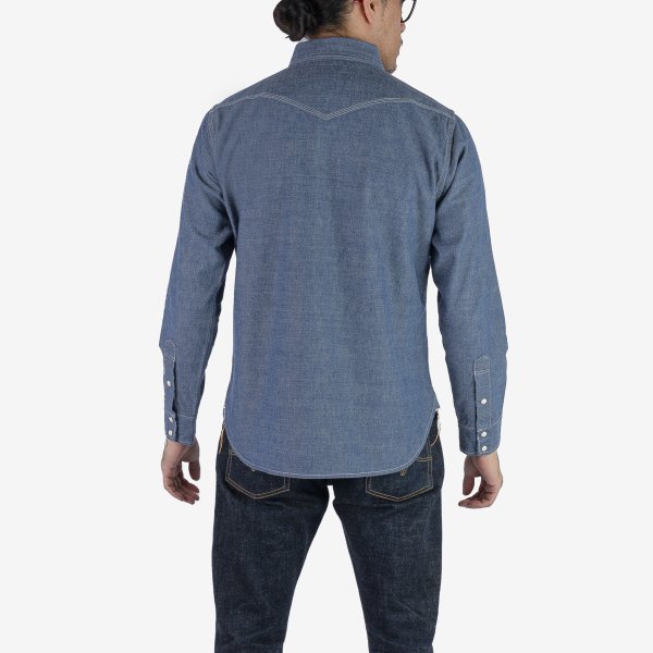 Iron Heart IHSH-13 10oz Selvedge Chambray Western Shirt - Premium Denim Work Shirt for Men in Classic Blue | Ranch Work, Casual Wear & Outdoor Adventures