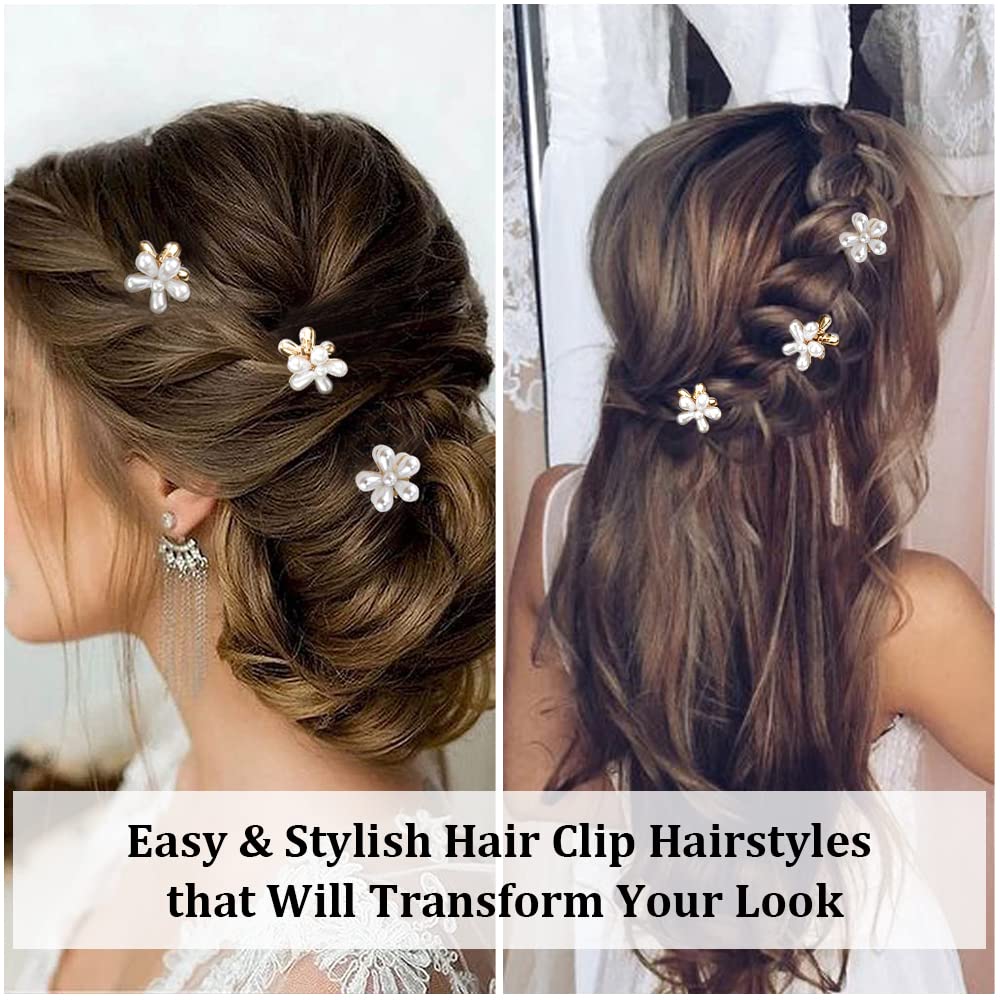 Ahoney Pearl Hair Clips with Daisy Flowers - Small Claw Bangs Clips for Women & Girls | Korean Hair Accessories for School, Work & Special Occasions