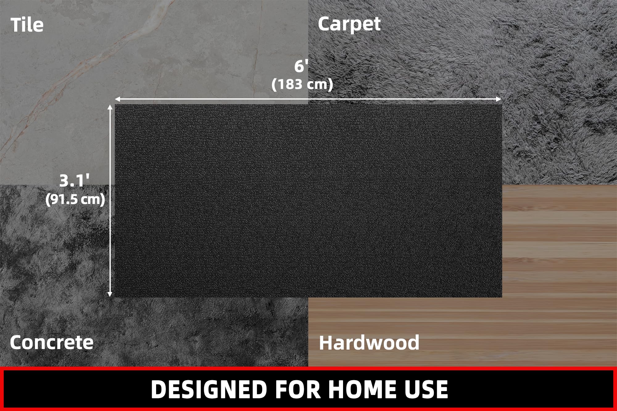 Premium Treadmill Mat for Hardwood Floors & Carpets - 7'x3'/6'x3'/6'x2.5'/5.6'x2'/4'x2' Size Options, 6mm Thick Gym Floor Protection Mat - Compatible with Peloton Bike, Spin Bike, Elliptical & Exercise Equipment - Perfect for Home Gym, Cardio Workouts & Equipment Protection