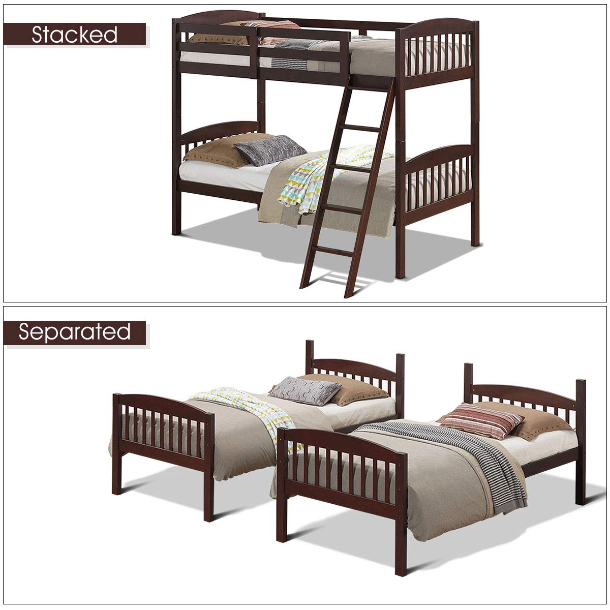 Espresso Twin Bunk Bed with Ladder - Space Saving Wooden Bunk Bed for Kids, Teens & Guest Rooms - Perfect for Small Bedrooms, Dorms & Vacation Homes