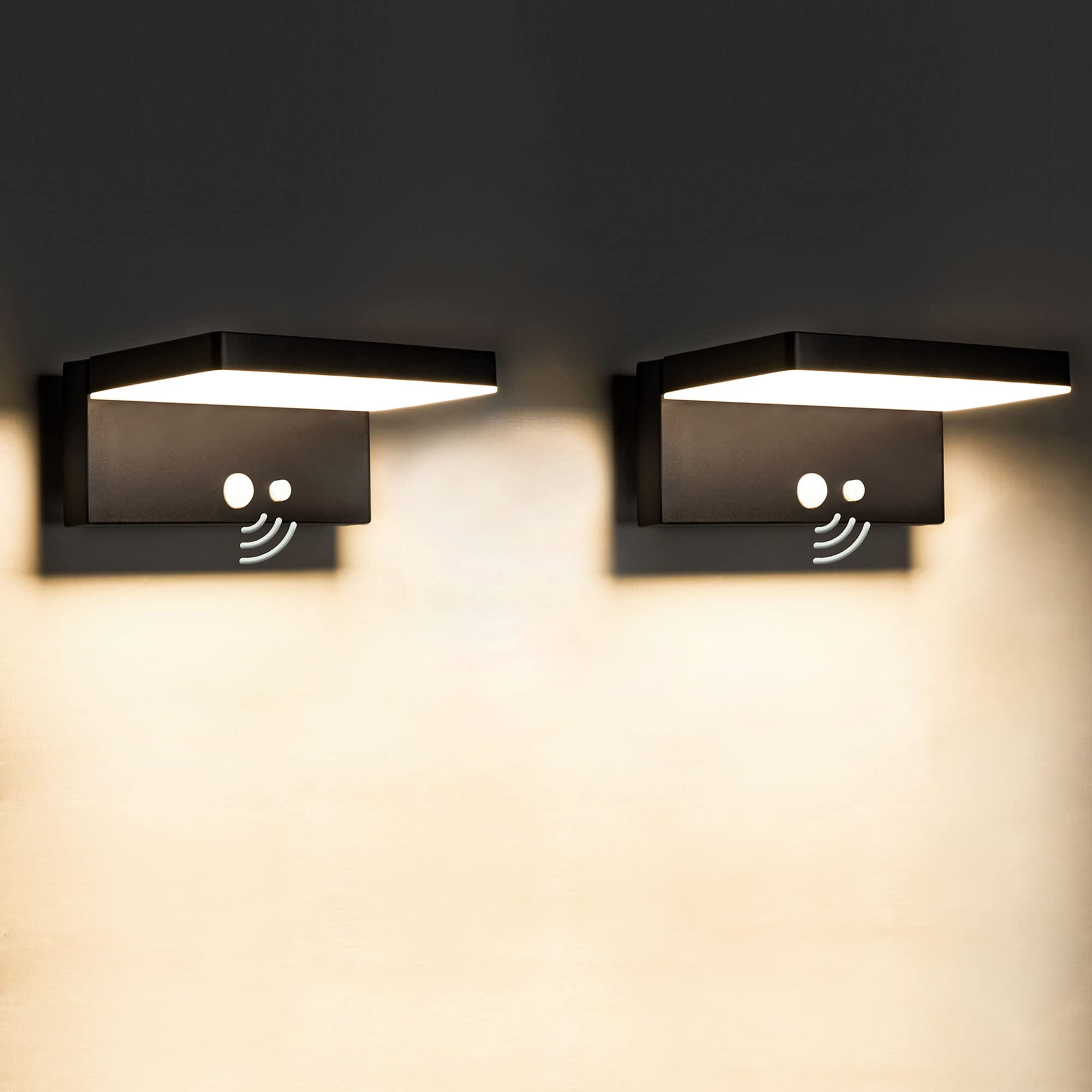 BRIMMEL 2 Pack Solar Wall Lights Outdoor - Aluminum Solar Powered Motion Sensor Wall Sconce, Super Bright 10 Hours Battery Life, Waterproof Exterior Lights for Fence, Patio, Porch, Garden & Pathway - Perfect for Home Security and Landscape Lighting