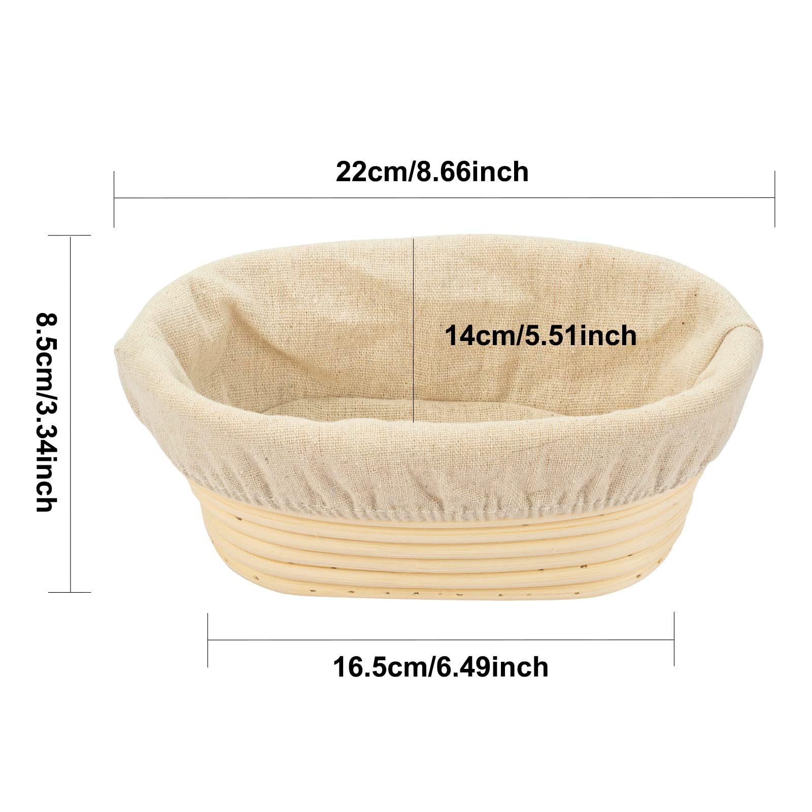 8 Inch Oval Long Banneton Bread Proofing Basket with Liner - Natural Rattan Dough Rising Basket for Sourdough, Artisan Bread Baking | Perfect for Home Bakers & Professional Bakeries