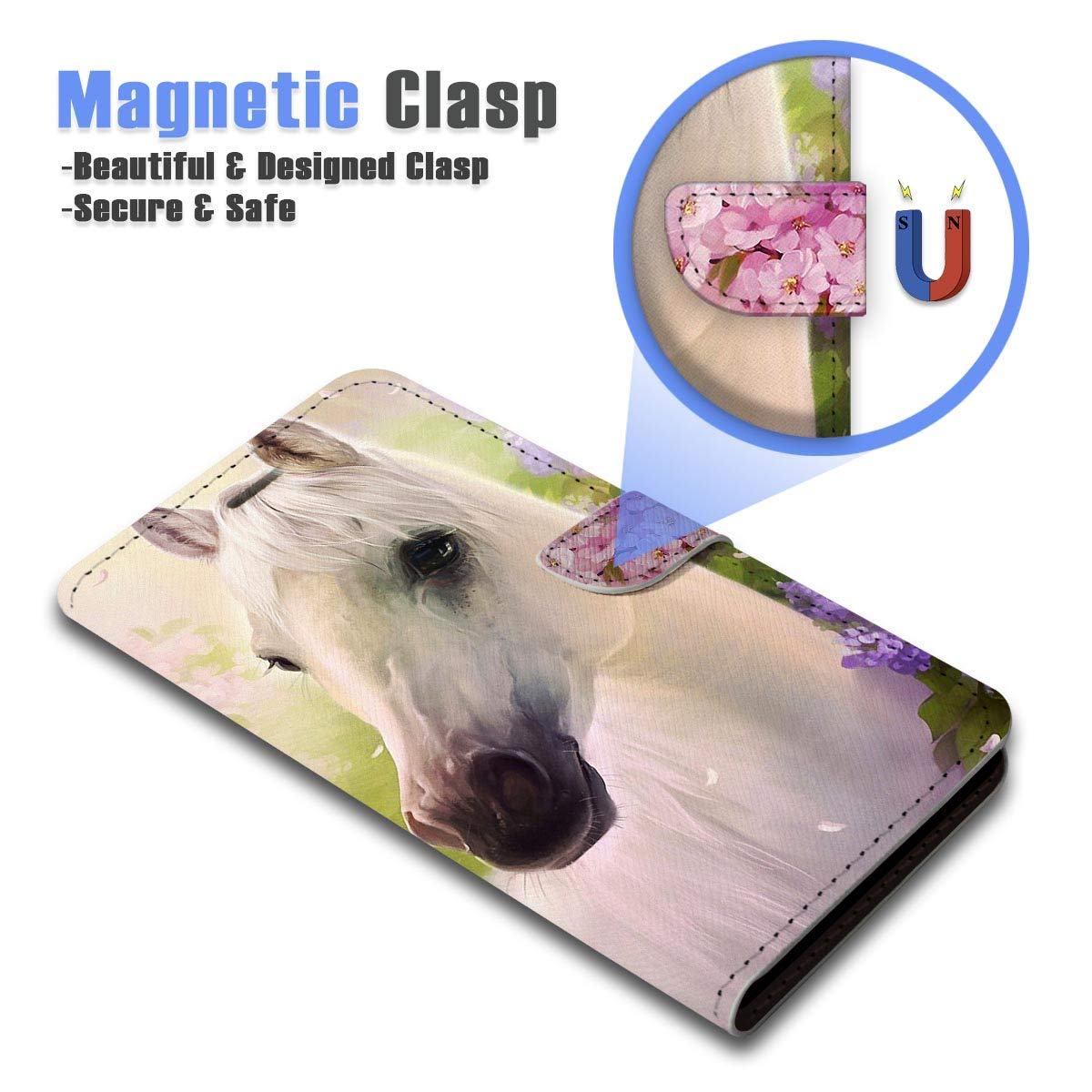 Premium Flip Wallet Phone Case for iPhone 11 - A31206 White Horse Design | Slim Protective Cover with Card Slots | Perfect for Everyday Use, Travel & Business Meetings