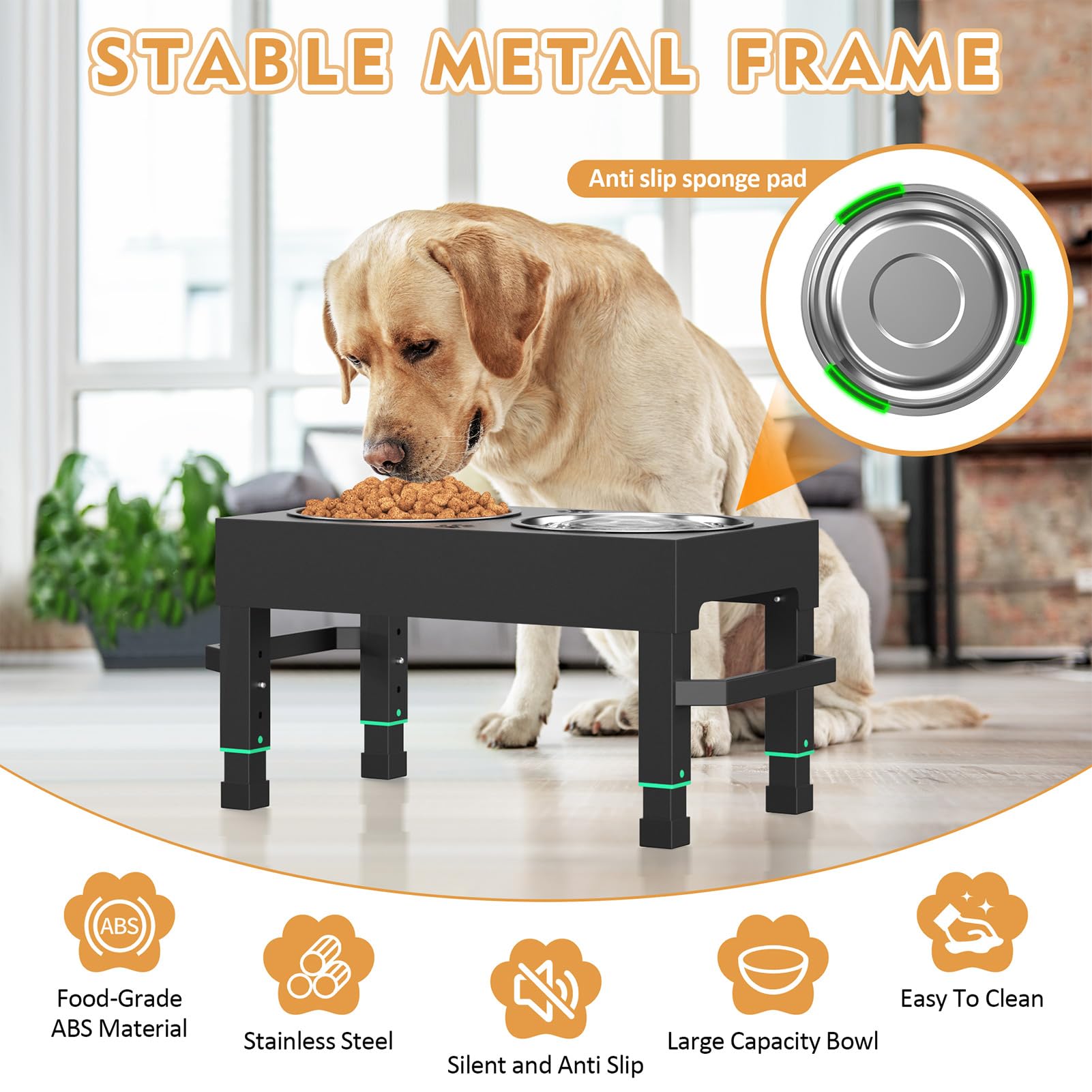 **Elevated Dog Bowls for Large Breeds - Adjustable Height Raised Dog Bowl Stand with 2 Stainless Steel Bowls - Perfect for Small, Medium & Large Dogs - Ideal for Dining, Feeding & Reducing Neck Strain**