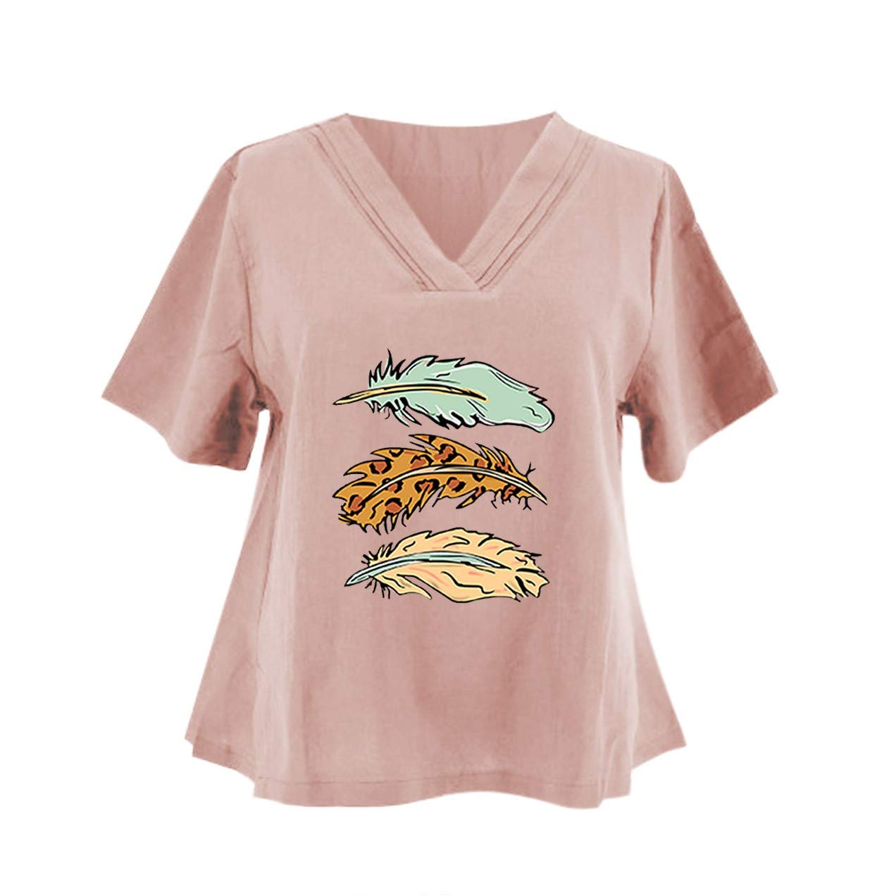 Women's Feather Print V-Neck Oversized Tunic Tee Shirt - Summer & Workout Tank Top for Women | Casual Wear, Yoga, Gym & Beach Outfits