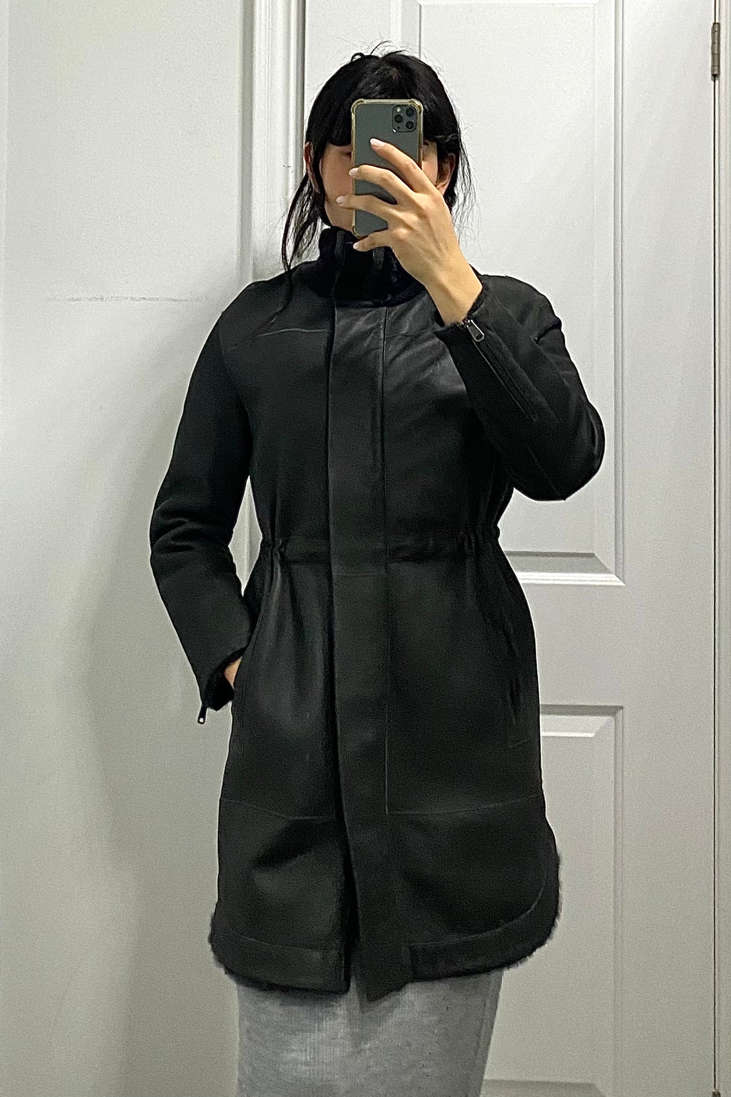 Brunello Cucinelli Midnight Reversible Shearling Coat - Women's Luxury Winter Jacket, Size IT40 / S (4), Warm Faux Fur Lining - Perfect for Cold Weather & Evening Outings