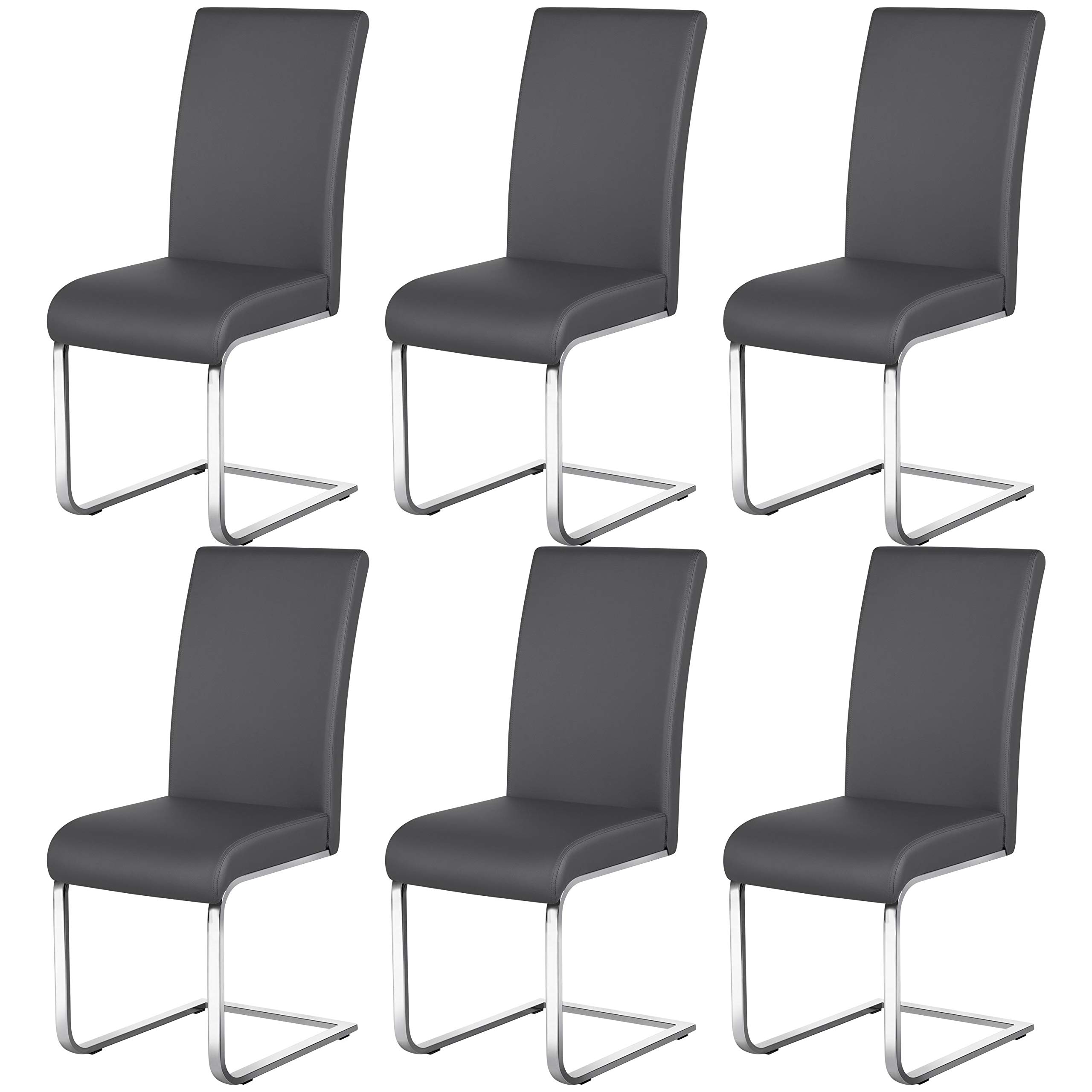 Yaheetech 6-Piece Modern Office Chair Set - Armless Leather Upholstered Side Chairs with High Back & Sturdy Metal Legs, Gray - Perfect for Home Office, Conference Room or Dining Area