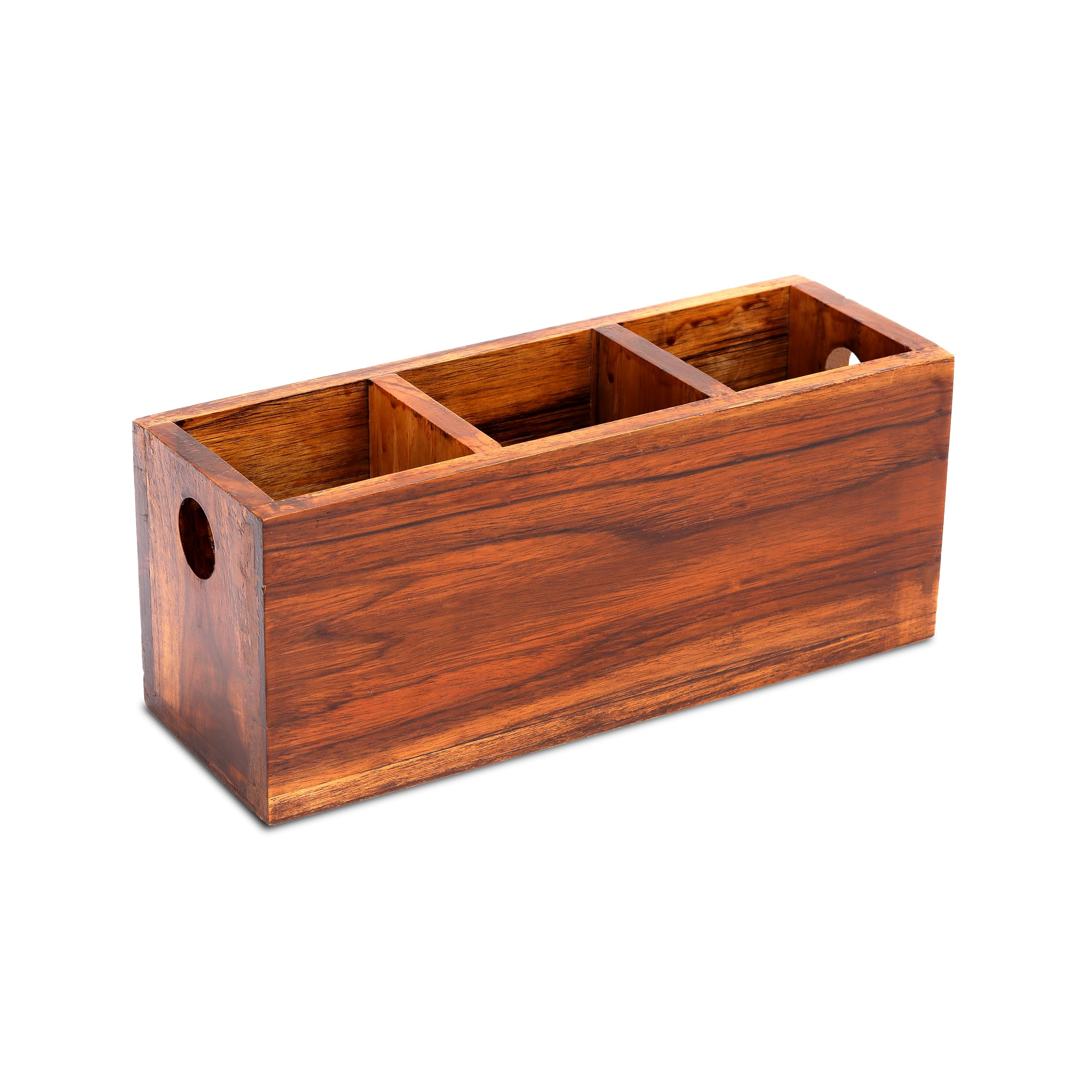 Premium Teak Wood Cutlery Holder for Kitchen, Dining Table & Hotel - 3 Compartment Organizer | Stylish & Durable Utensil Storage for Home & Restaurant Use