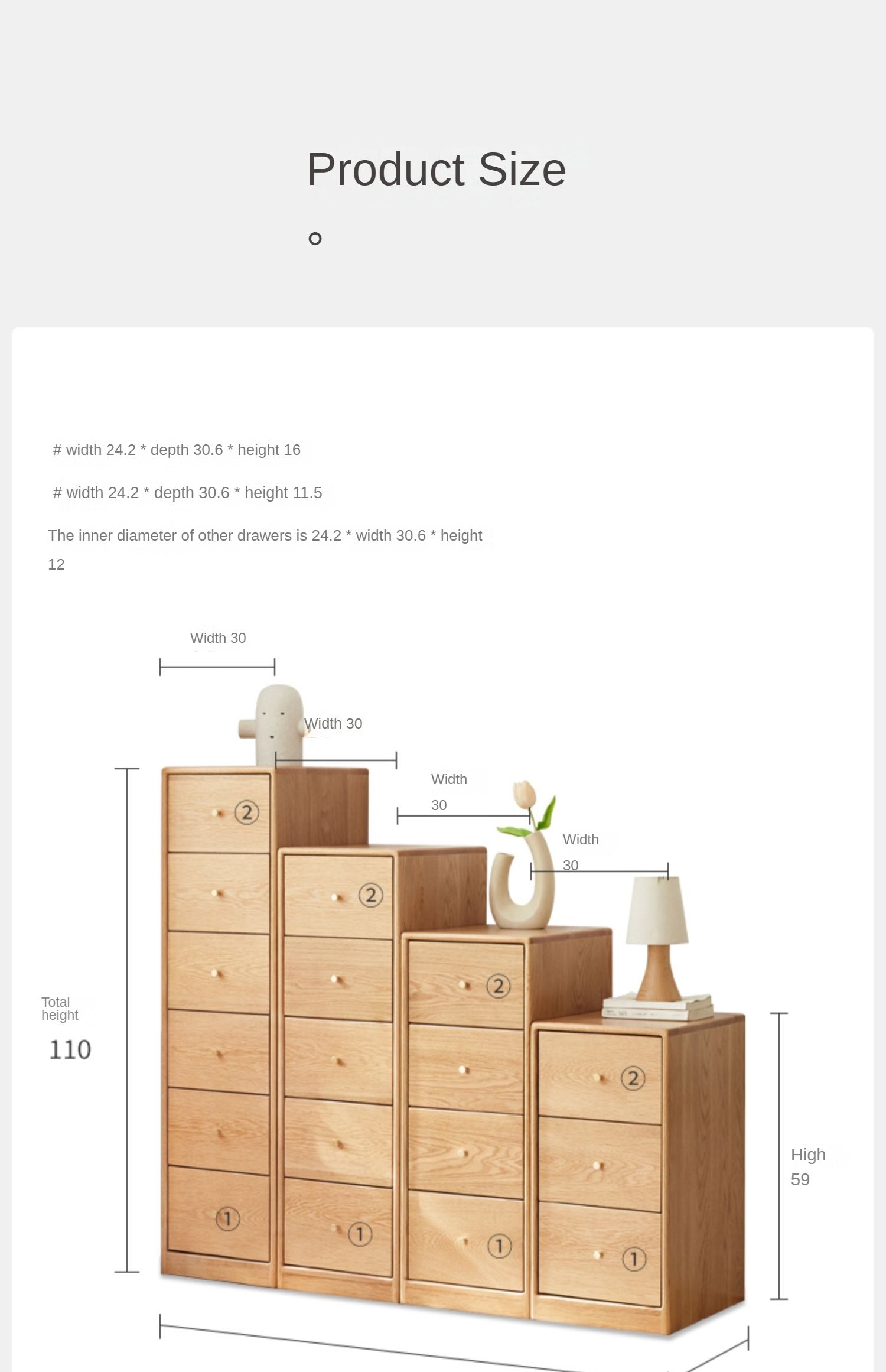 Solid Oak & Beech Wood Side Cabinet - Multi-Functional Storage Organizer for Living Room, Bedroom, or Office