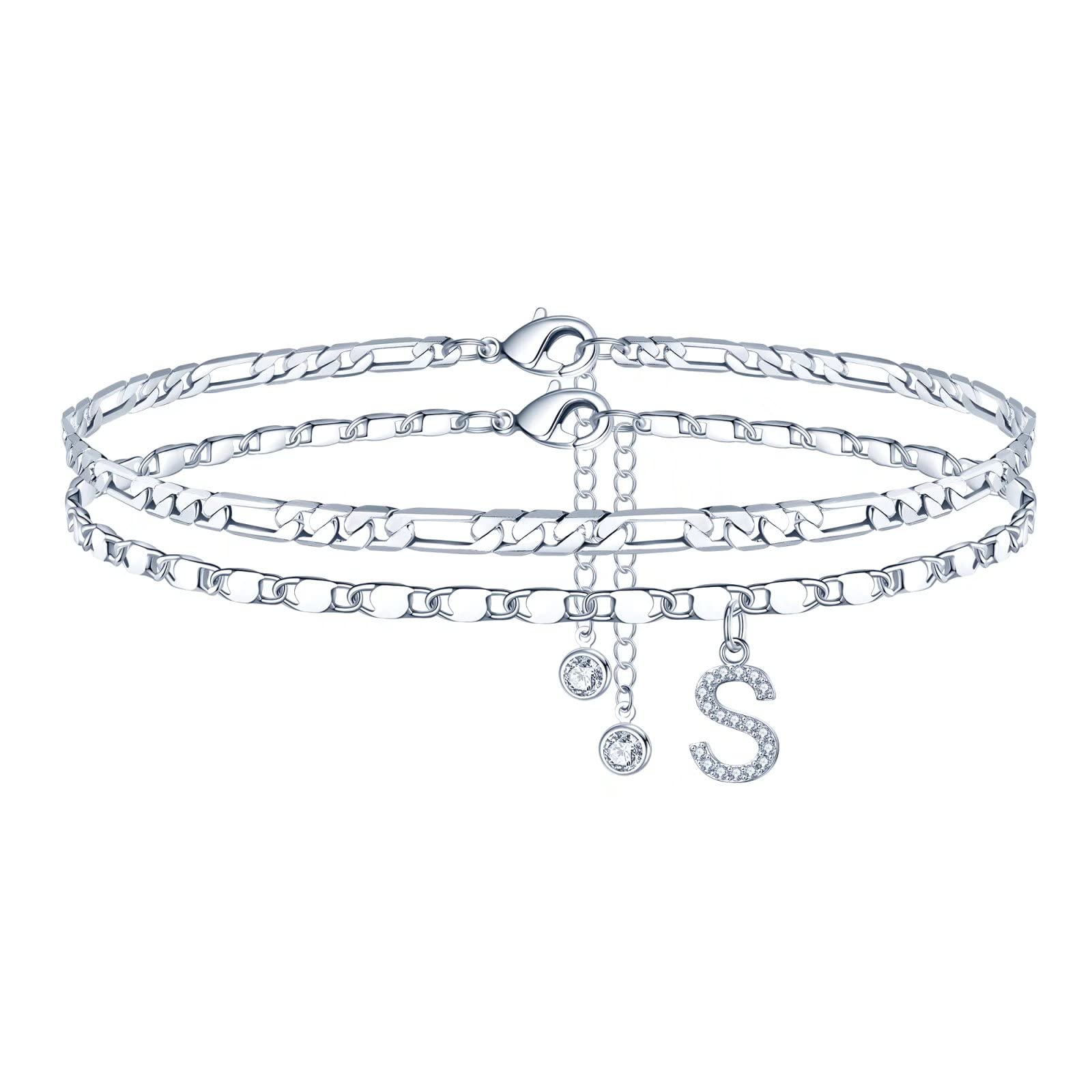 Ursteel 14K Gold Plated Dainty Layered Chain CZ Initial Ankle Bracelets for Women - Elegant Summer Jewelry Gift Set for Her | Perfect for Beach Vacations, Date Nights & Everyday Wear