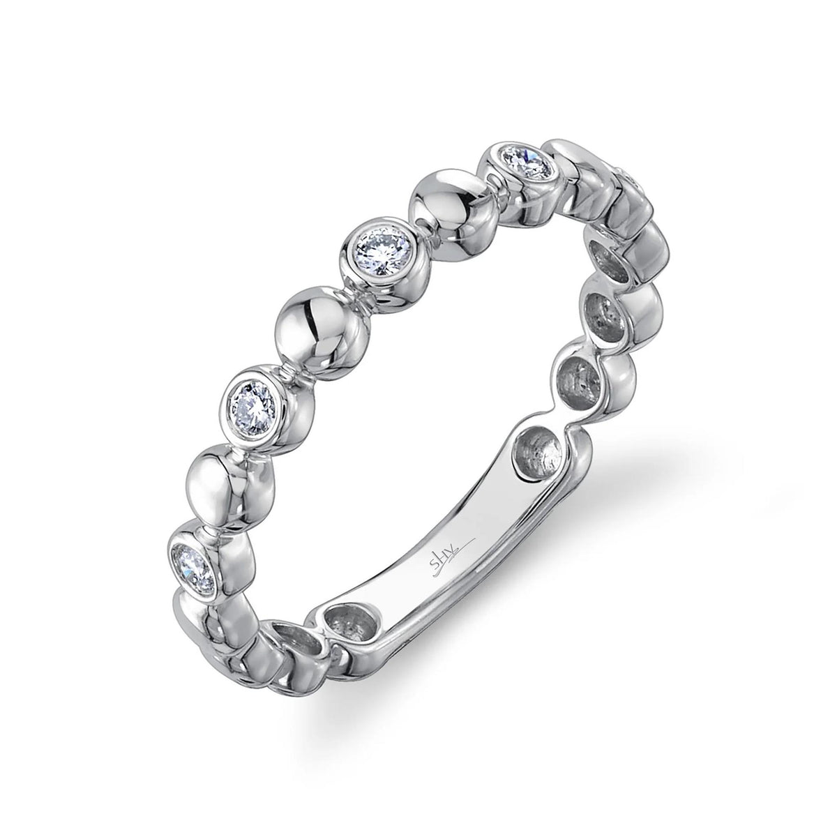 14K White Gold Stackable Diamond Ring 0.12 Ct - Elegant Bubble Design Wedding Band for Women, Perfect for Anniversary, Engagement or Everyday Jewelry Gift