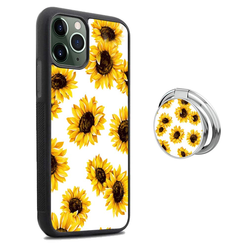 Universal Heavy Duty Sunflower iPhone 11 Pro Max Case with 360° Rotating Ring Holder & Kickstand - Shockproof TPU Bumper Cover for iPhone 11 Pro Max (6.5 Inch) - Perfect for Workouts, Travel & Everyday Protection