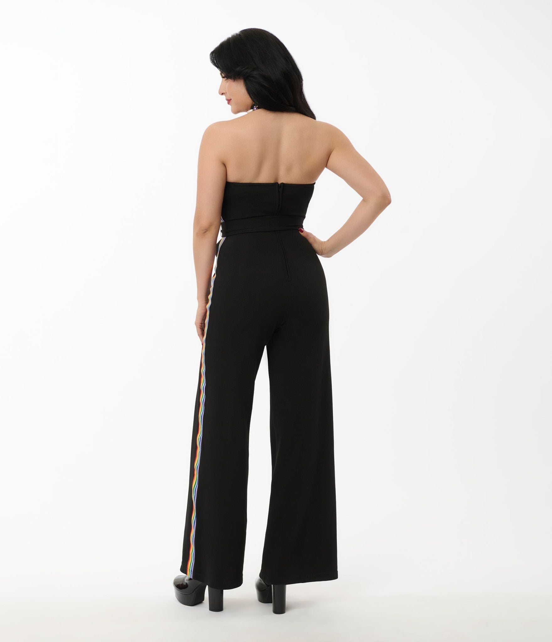 Smak Parlour Black Rainbow Stripe Glamour Goddess Jumpsuit for Women - Sexy Party Outfit, Clubwear & Festival Fashion - Perfect for Night Out, Concert & Special Occasions
