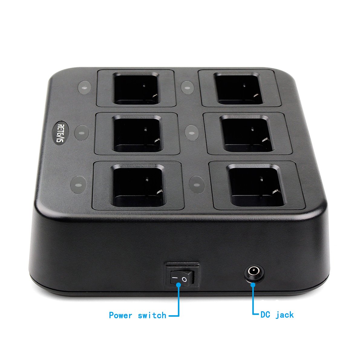 Retevis RT24 RT28 RT21 Walkie Talkie 6-Slot Charger - Fast & Efficient Charging for 6 Radios or Batteries - Ideal for Outdoor Adventures, Construction Sites, and Emergency Communication