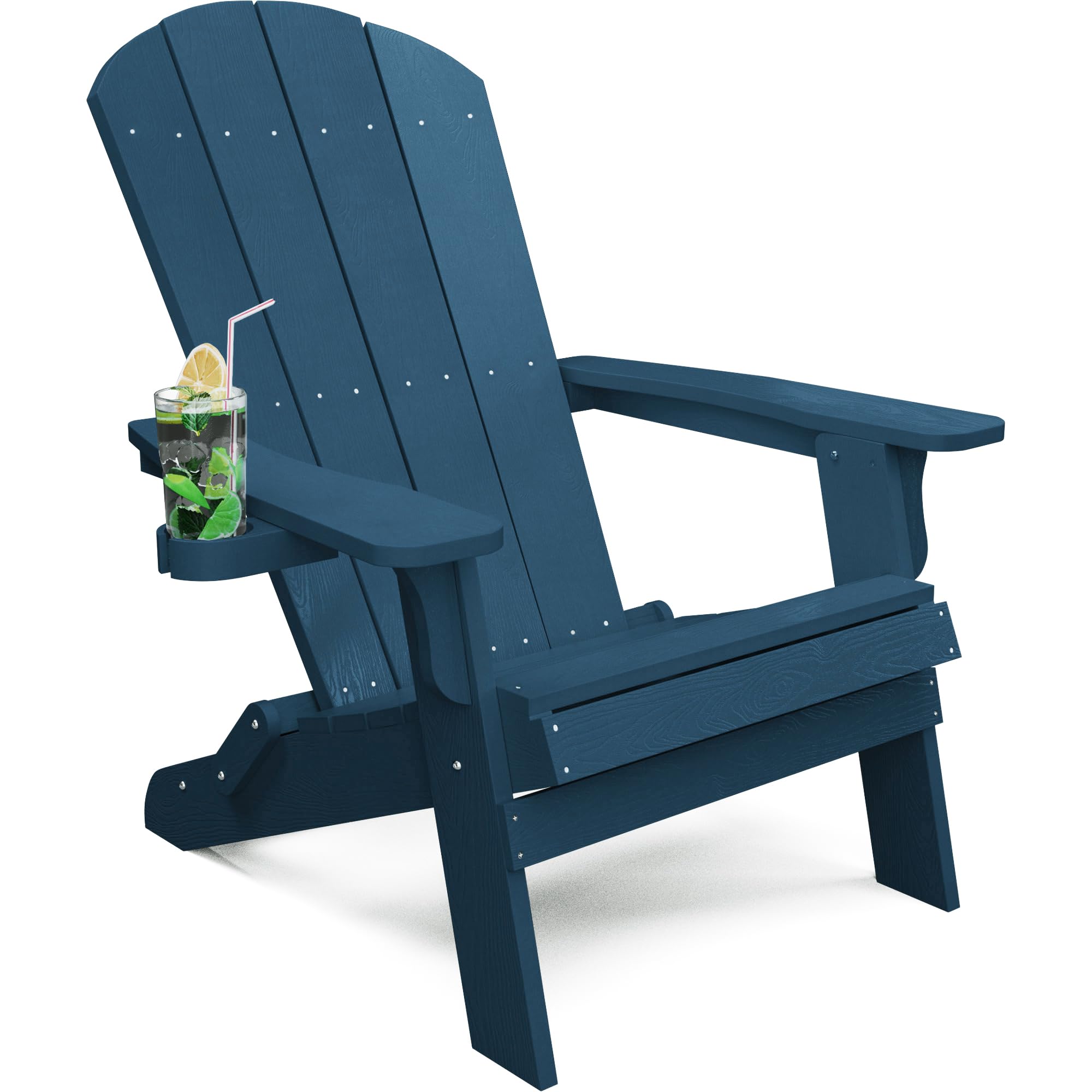 **YEFU Oversized Folding Adirondack Chair - Heavy Duty 400 lb Capacity Plastic Outdoor Lawn Chair with Cup Holder, Weather Resistant for Deck, Garden & Patio - Perfect for Relaxing, Sunbathing & Backyard BBQs - Navy**