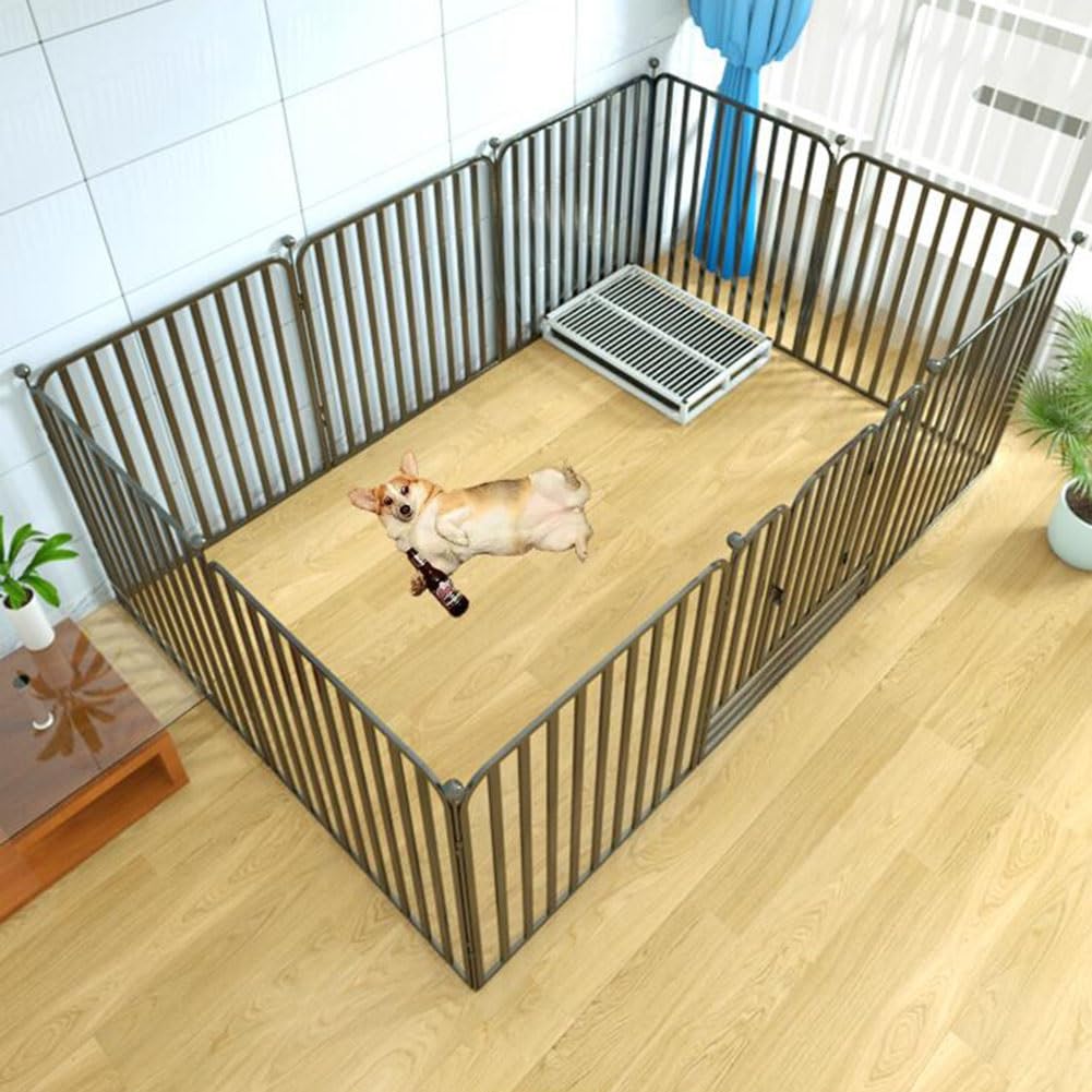 Outdoor Dog Playpen with Door - Portable Pet Fence for Large Medium Small Dogs, Anti-Climbing No Beams Design, Perfect for Camping, Backyard & Yard Use (Black)
