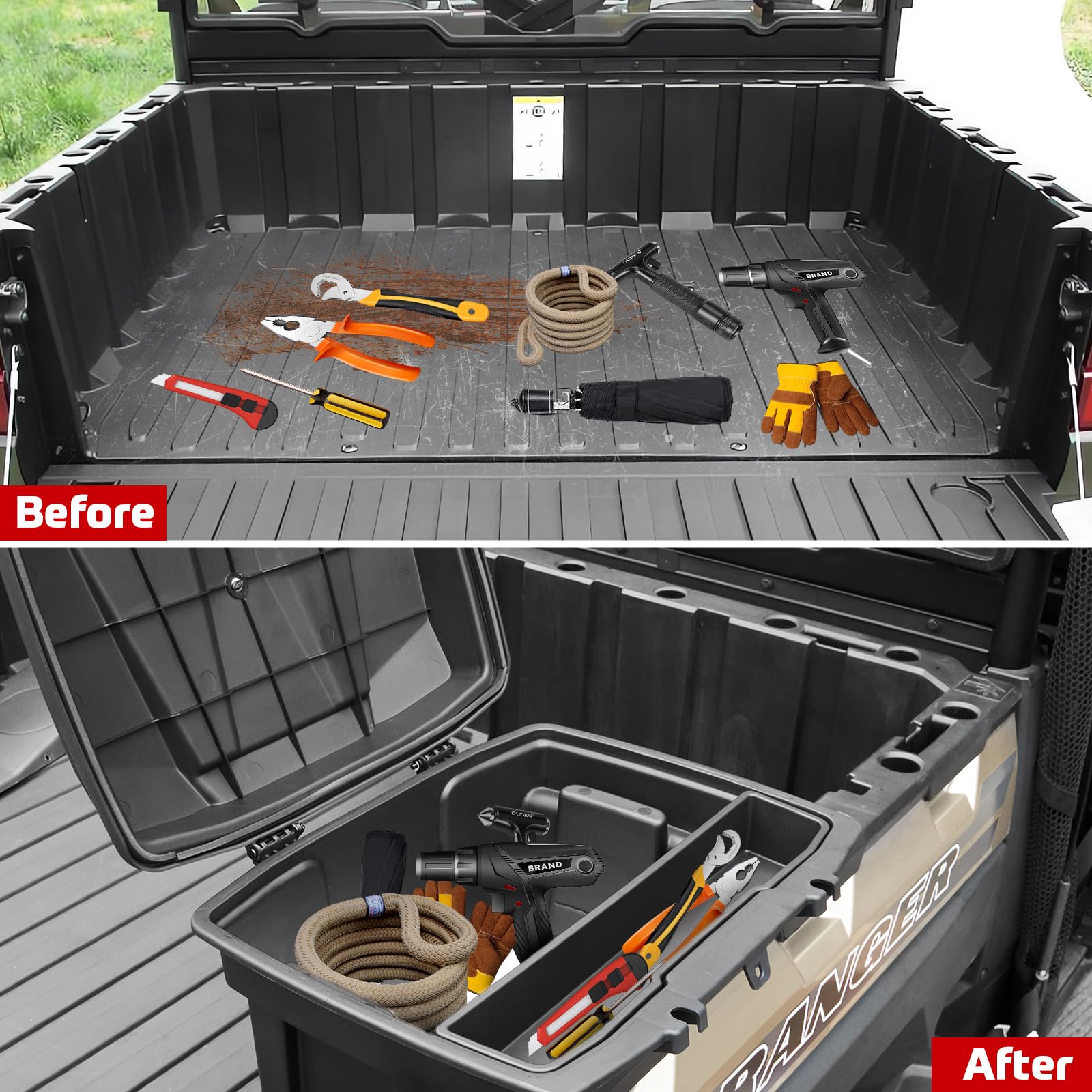 Polaris Ranger XP 1000 900 800 570 500 Bed Storage Box | Removable Cargo Organizer for 2016-2024 Models | Polaris General 1000 Accessories | Perfect for Off-Road Gear Storage & Camping Equipment Organization