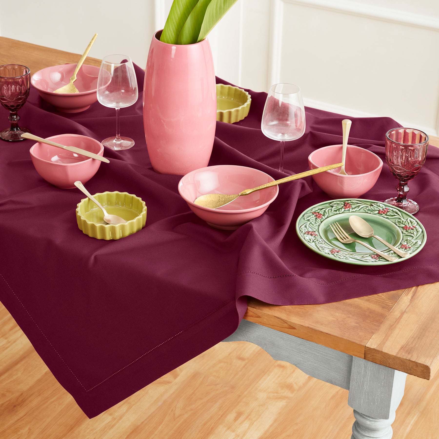 Premium Cotton Linen Hemstitch Table Throw - Elegant Decorative Table Runner for Dining Room, Wedding, Party & Home Decor