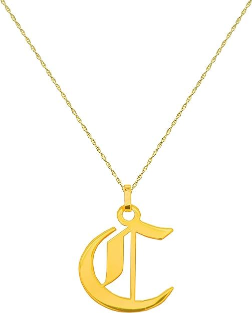 14K Authentic Gold Old English Pendant Necklace for Men & Women - Elegant Vintage Jewelry Gift for Birthday, Anniversary & Special Occasions