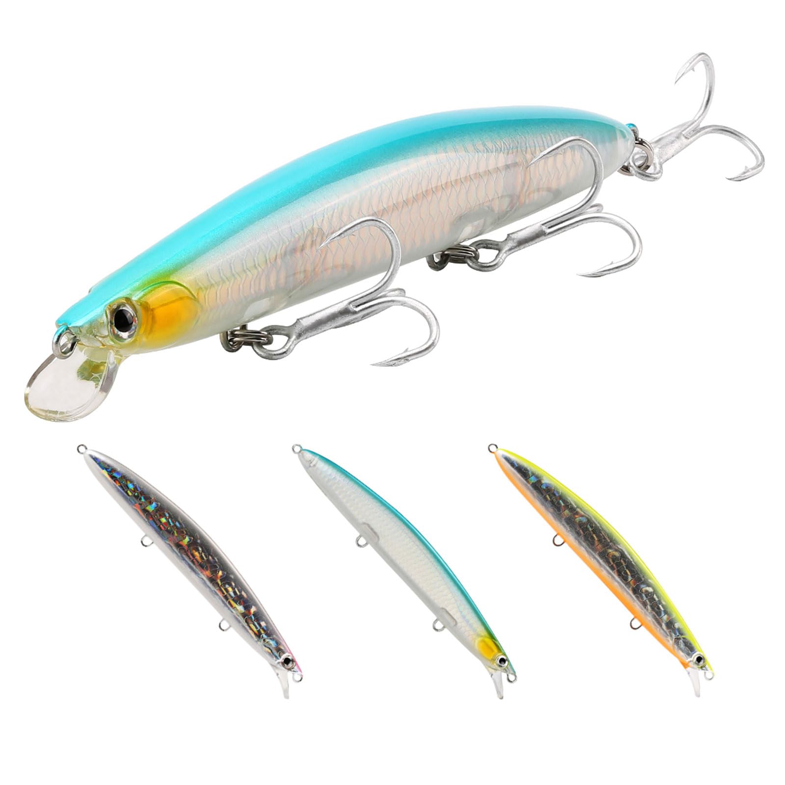 SeaKnight SK005/SK008 Hard Fishing Lure with Treble Hooks - Topwater Minnow Swimbait for Freshwater & Saltwater Fishing | Bass, Trout, Walleye Lure Kit for Lake, River & Ocean Fishing
