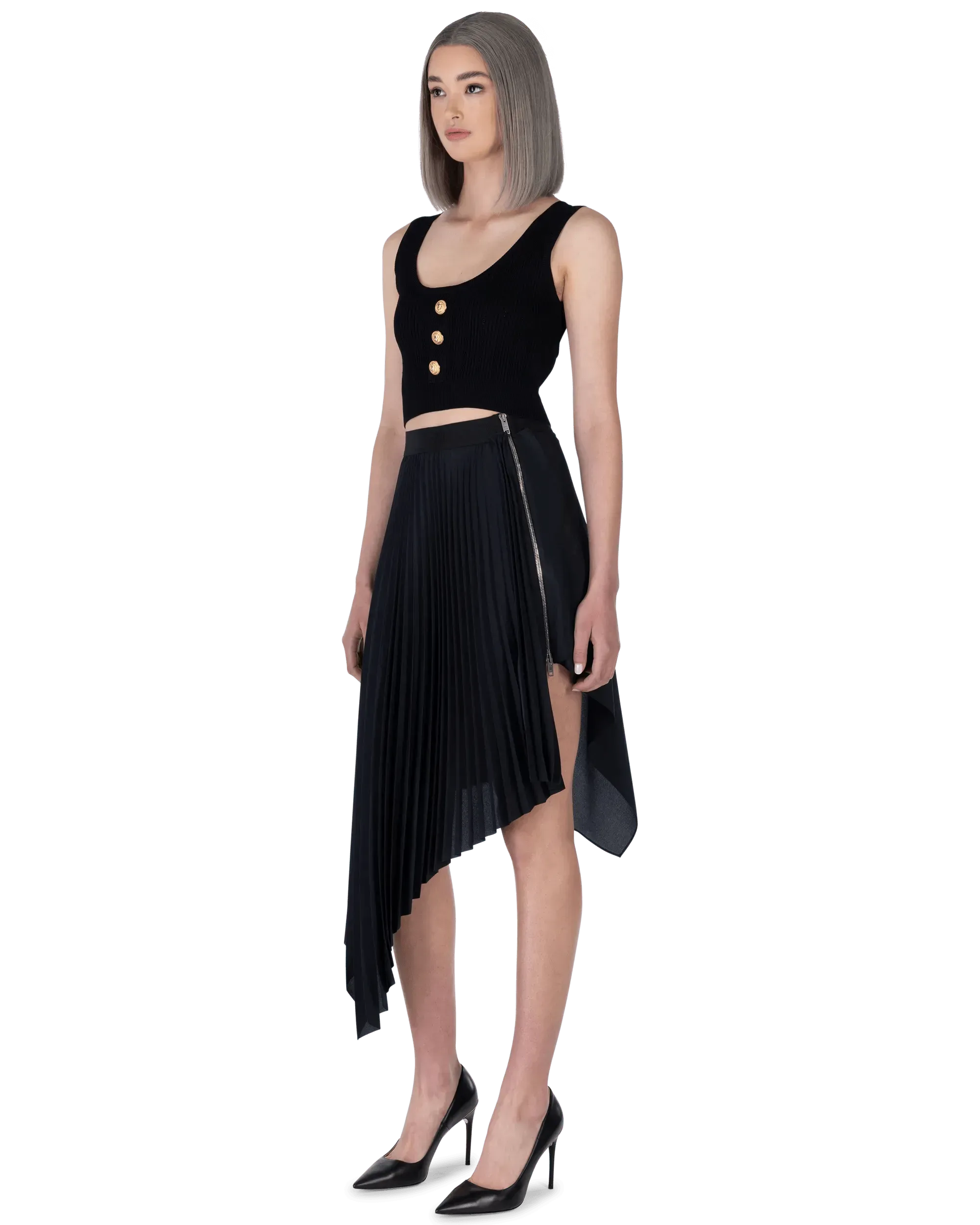 Asymmetric Pleated Skirt for Women - Trendy High Waist Flowy Midi Skirt with Side Slit | Perfect for Office, Date Night & Casual Outfits