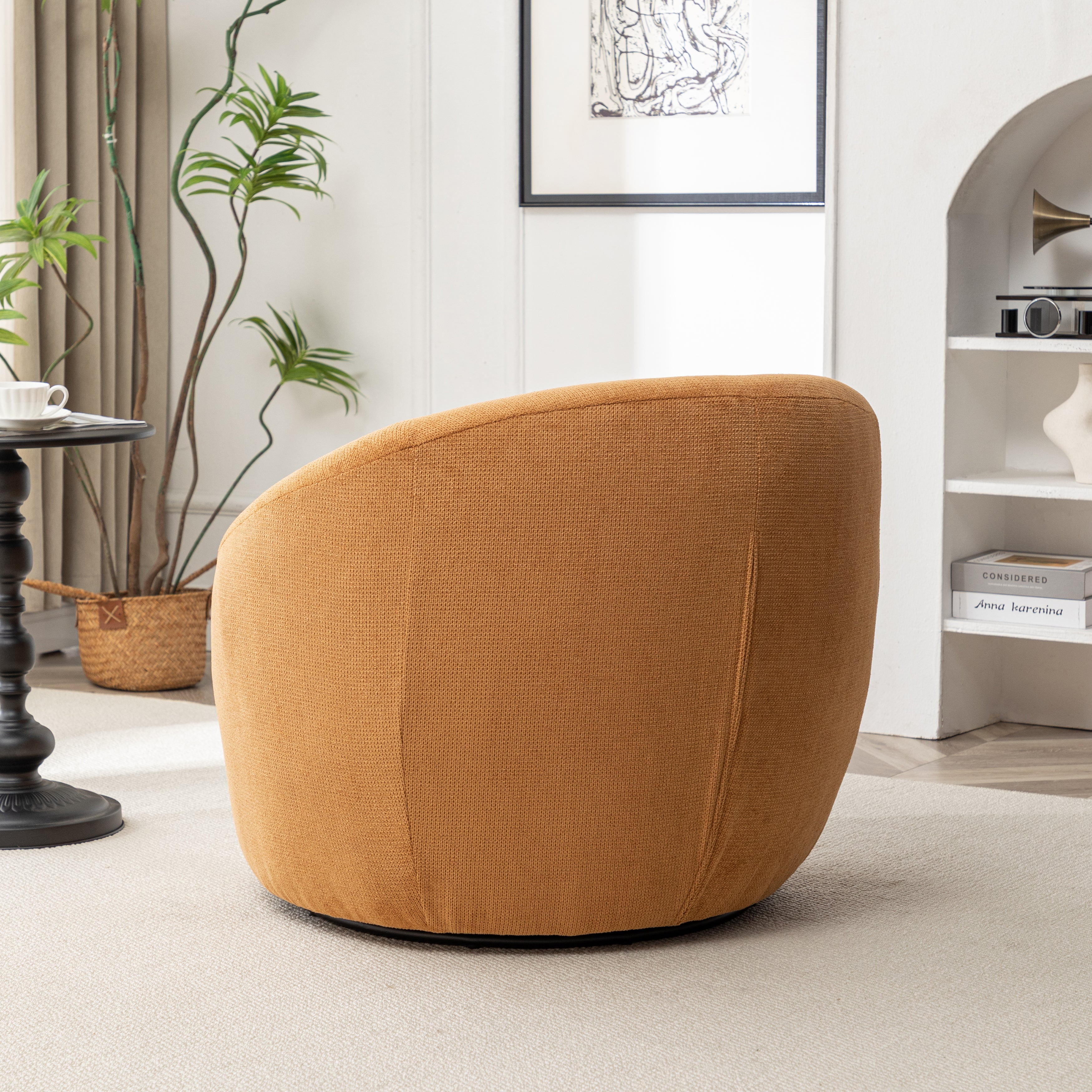 Roundhill Furniture Winnie Modern Barrel Chair - 360° Swivel Accent Chair with Upholstered Seat & Metal Base for Living Room, Bedroom or Office