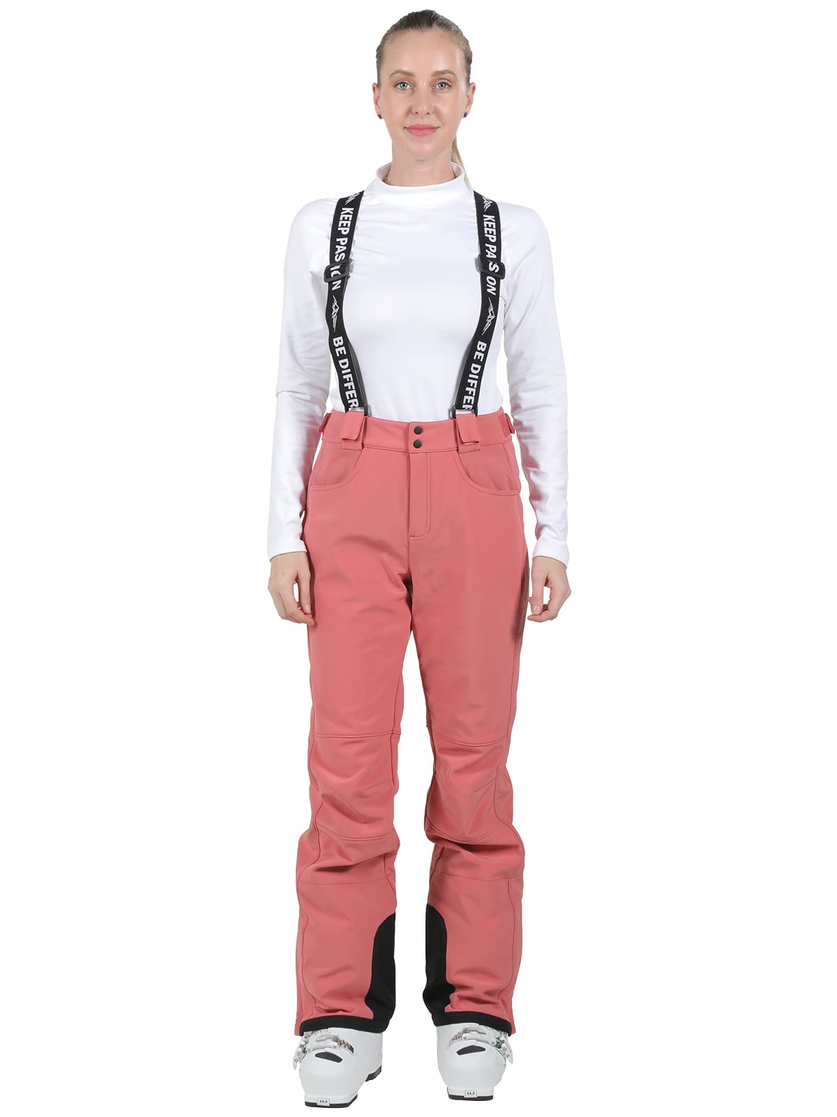 Women's Waterproof Ski Pants with Zip-Off Suspenders - Warm Winter Snow Bibs, Breathable & Stretchable for Skiing, Snowboarding & Outdoor Activities