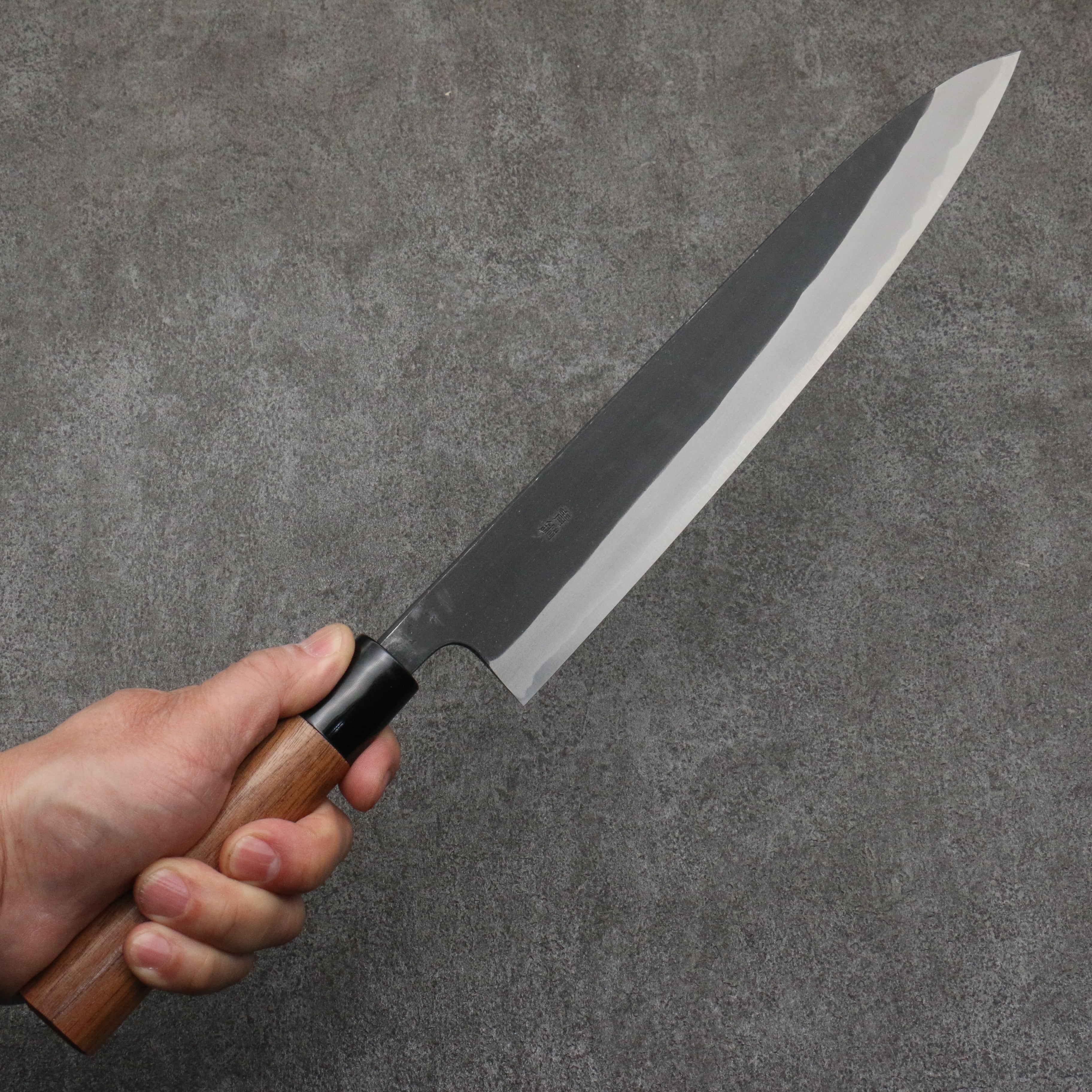 Premium Nao Yamamoto Blue Steel Sujihiki Knife 270mm - Kurouchi Finish with Walnut Handle - Perfect for Sushi, Sashimi & Meat Slicing