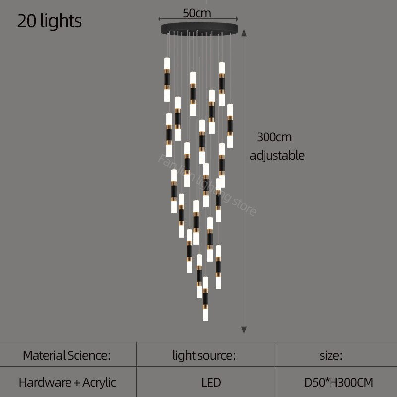 Elegant Acrylic Staircase Chandelier - Modern Crystal-Like Lighting Fixture for Hallway, Foyer & Stairwell Decor