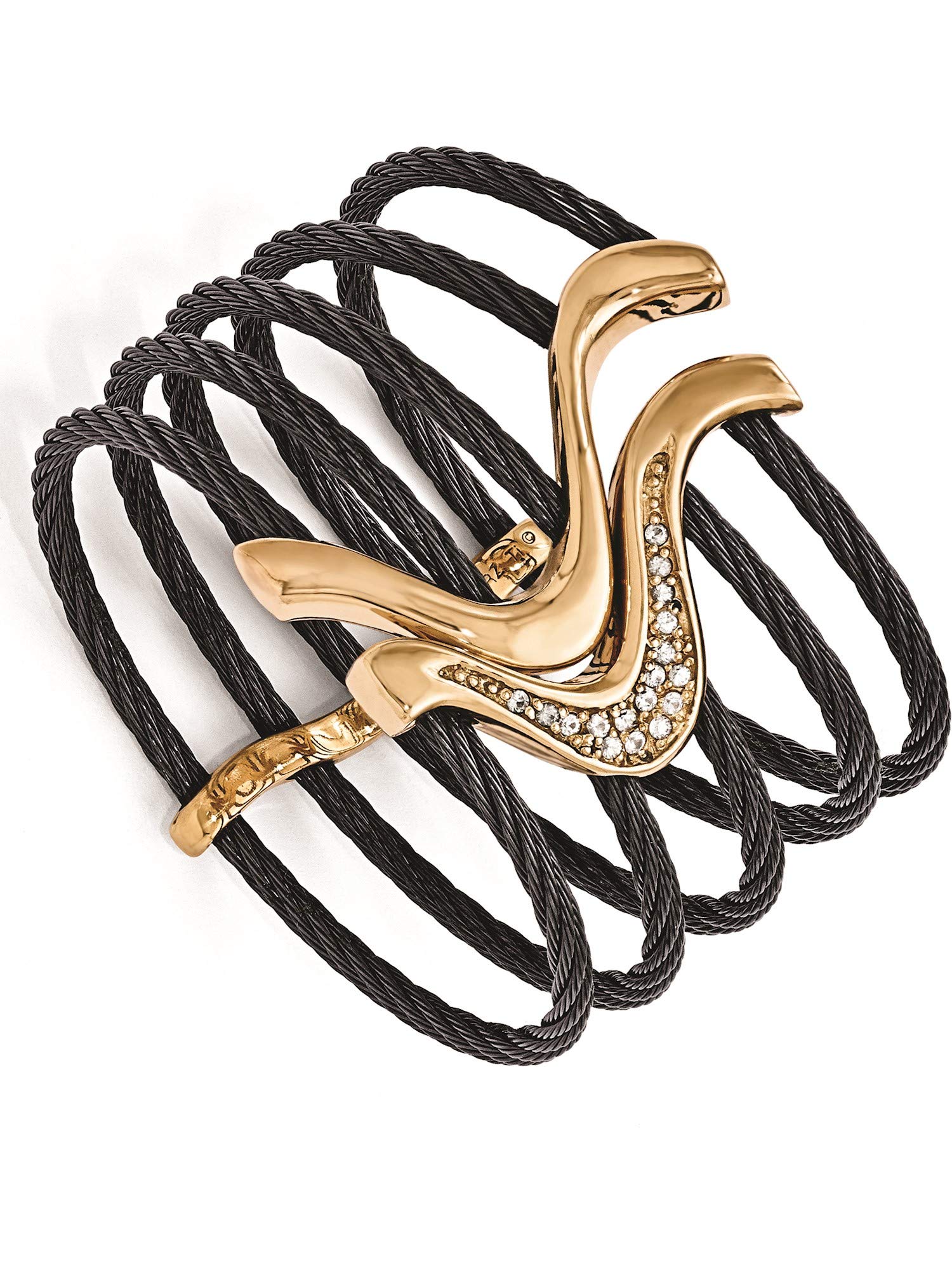 Edward Mirell Black Titanium & Bronze Cable White Sapphire Flex Cuff Bracelet EMB135 - Elegant Jewelry for Women, Perfect for Weddings, Parties & Special Occasions