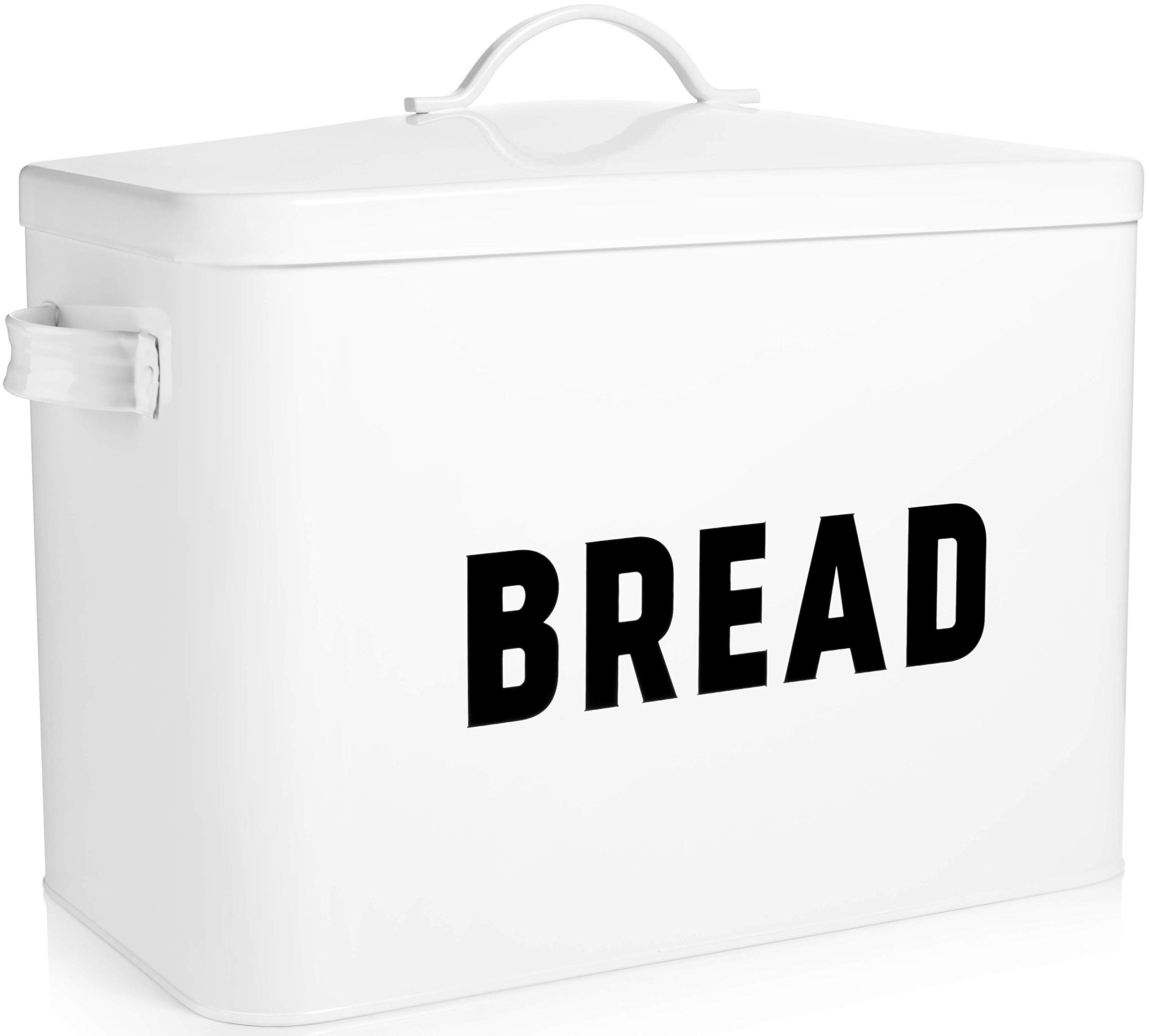 Premium White Metal Bread Box - Airtight Food Storage Container for Kitchen & Pantry Organization | Perfect for Bread, Cookies, Pastries & Baking Supplies | Rustproof & Durable Home Decor Solution