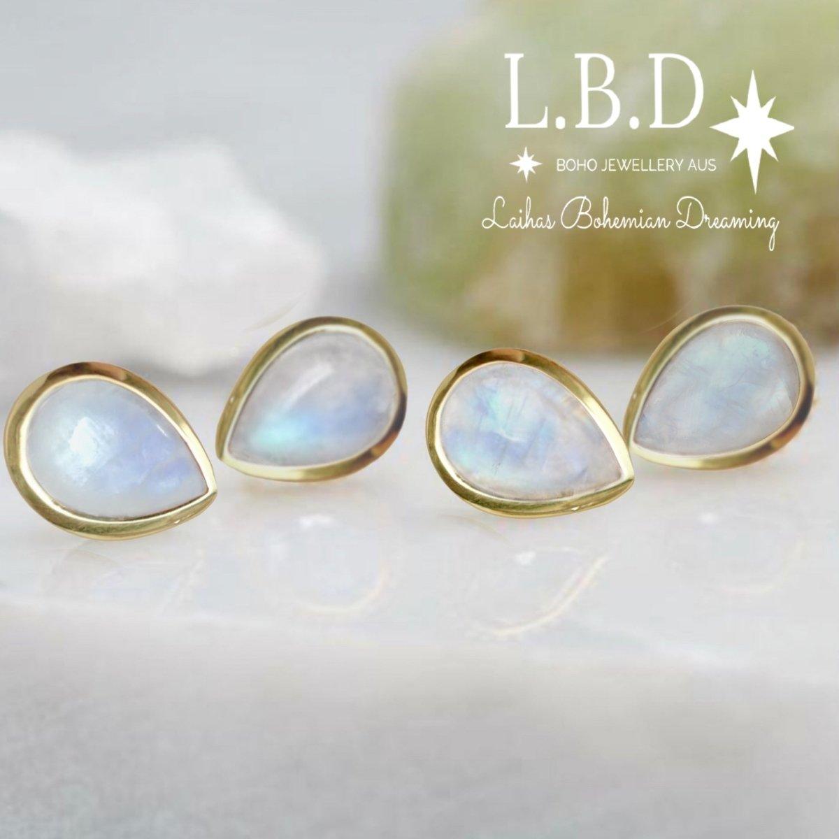 Laihas Gold Moonstone Stud Earrings for Women - Classic Chic Raindrop Design - Perfect for Wedding, Party & Everyday Wear