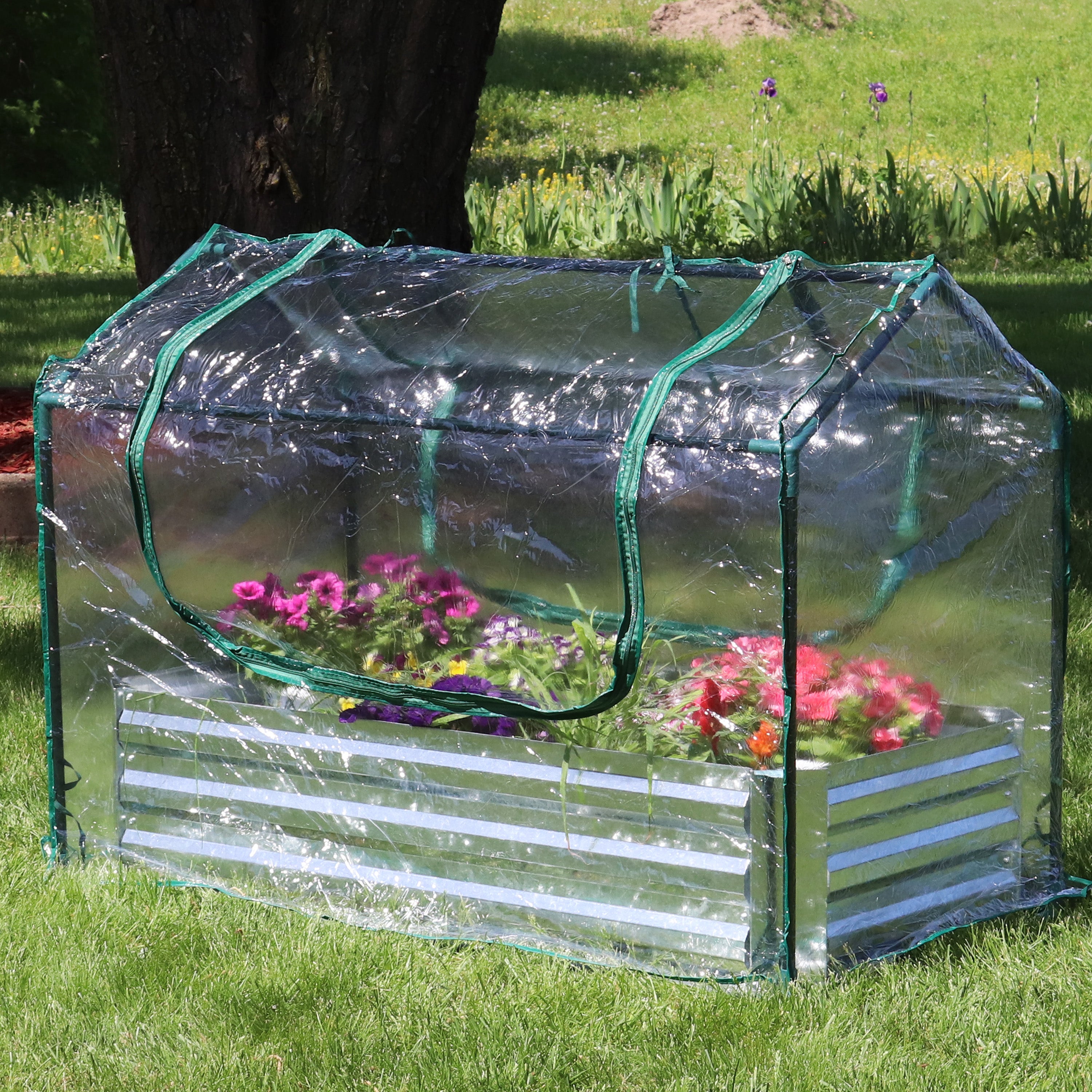 Sunnydaze 4x8ft Steel Raised Garden Bed with Mini Greenhouse Kit - Durable Outdoor Gardening Solution for Vegetables, Herbs & Flowers - Perfect for Backyards, Patios & Urban Gardening